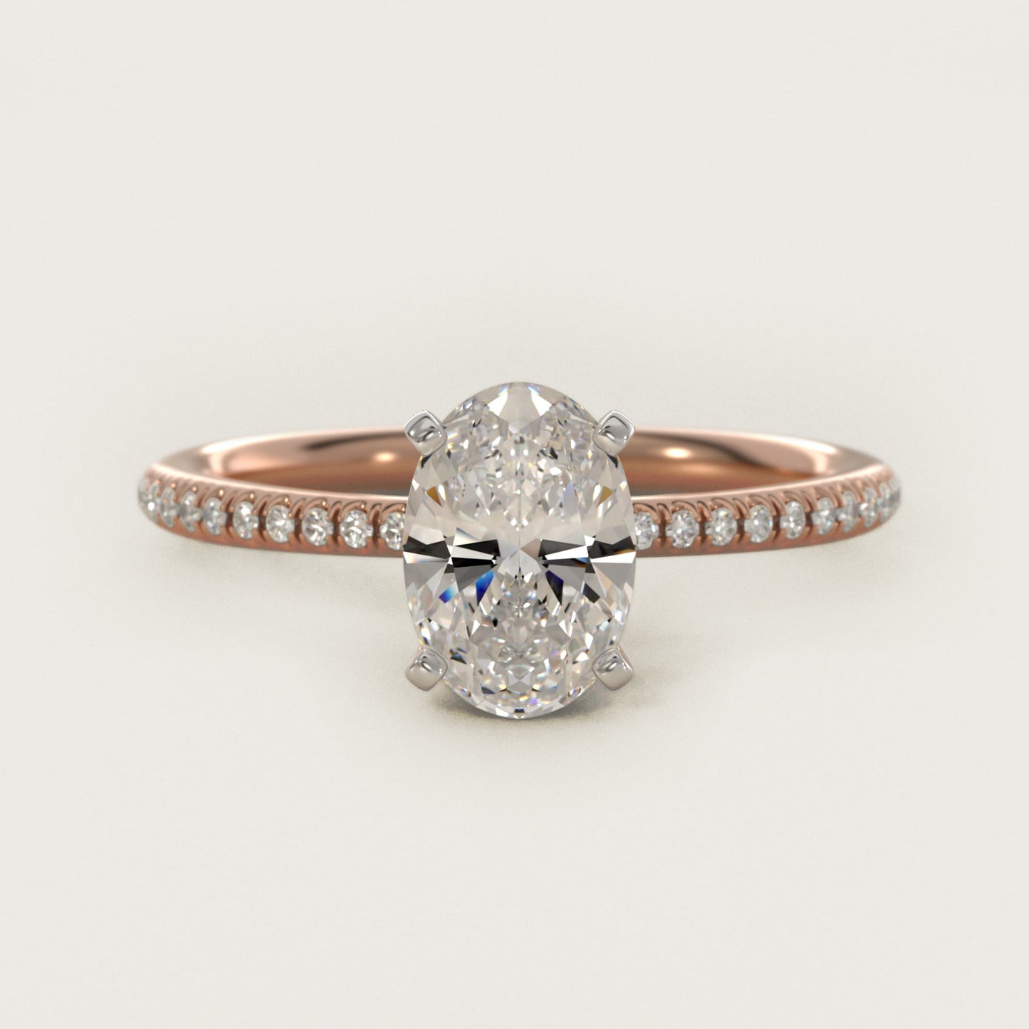 Petite MicropavŽ Diamond Engagement Ring in 18k Rose Gold (1/10 ct. tw.) - Oval Center