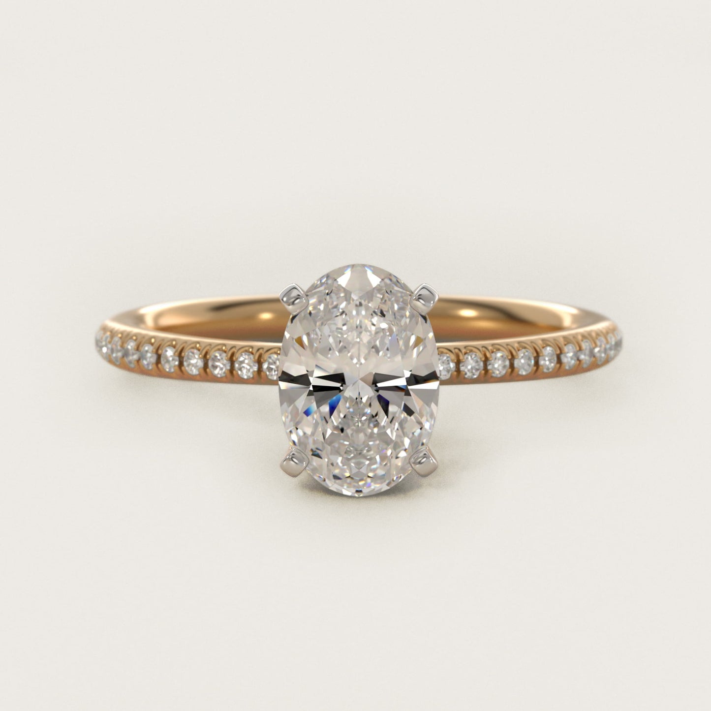 Petite MicropavŽ Diamond Engagement Ring in 18k Yellow Gold (1/10 ct. tw.) - Oval Center