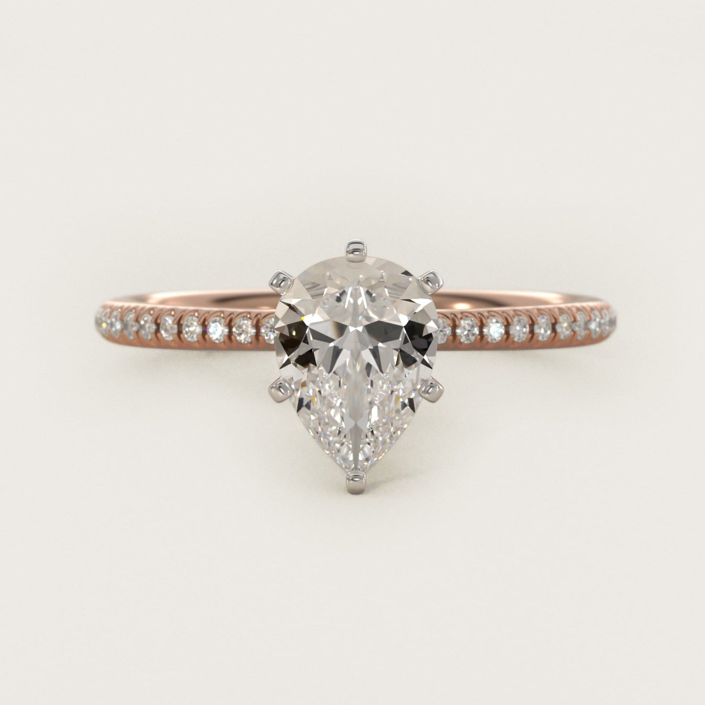 Petite MicropavŽ Diamond Engagement Ring in 18k Rose Gold (1/10 ct. tw.) - Pear Center