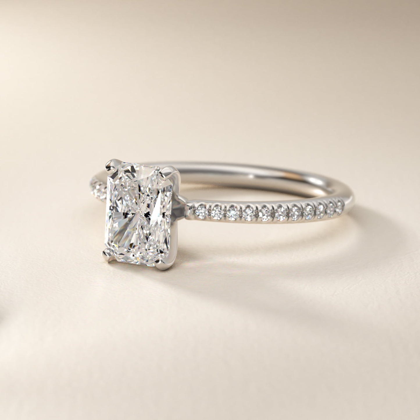 Petite MicropavŽ Diamond Engagement Ring in 14k White Gold (1/10 ct. tw.) - Radiant Center