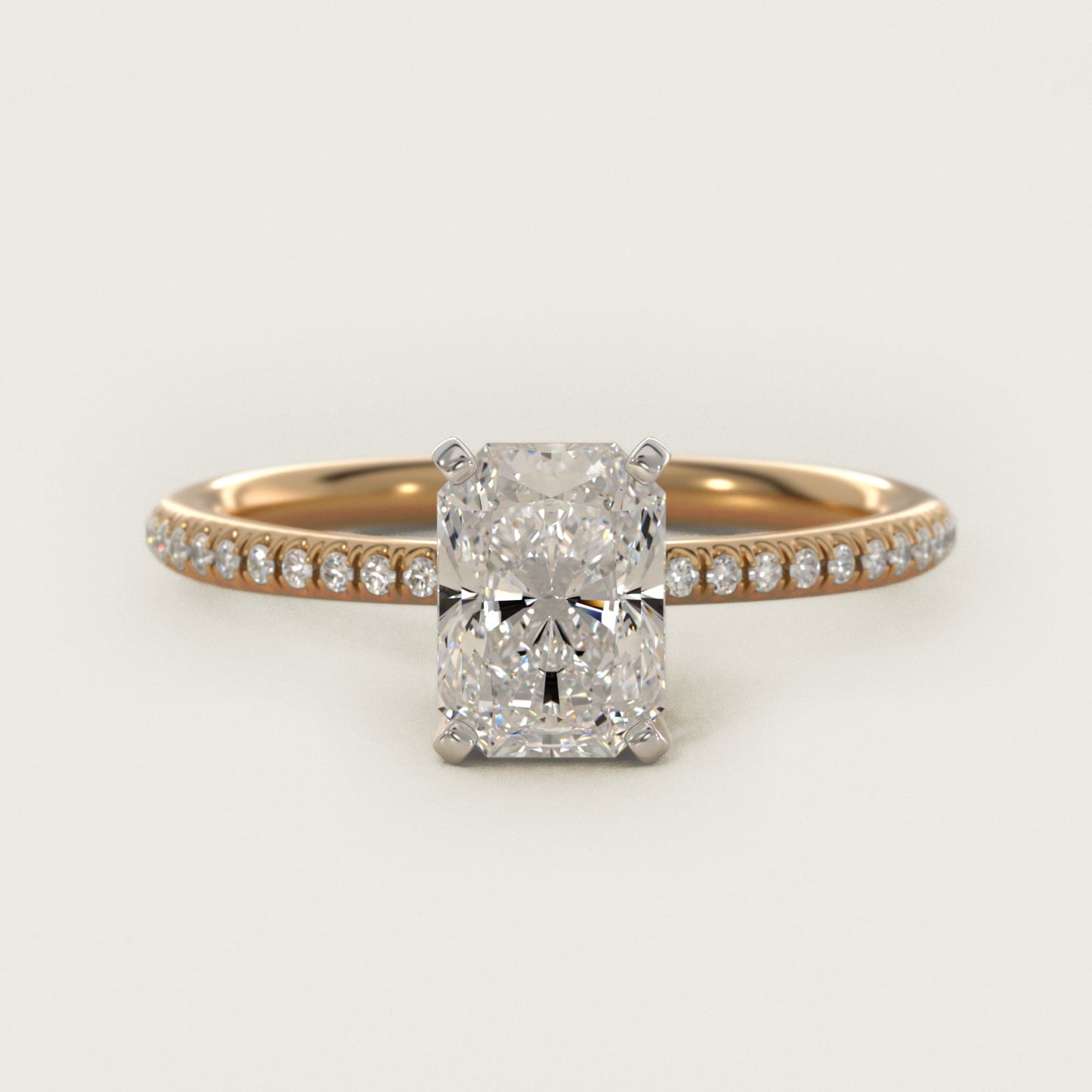Petite MicropavŽ Diamond Engagement Ring in 18k Yellow Gold (1/10 ct. tw.) - Radiant Center