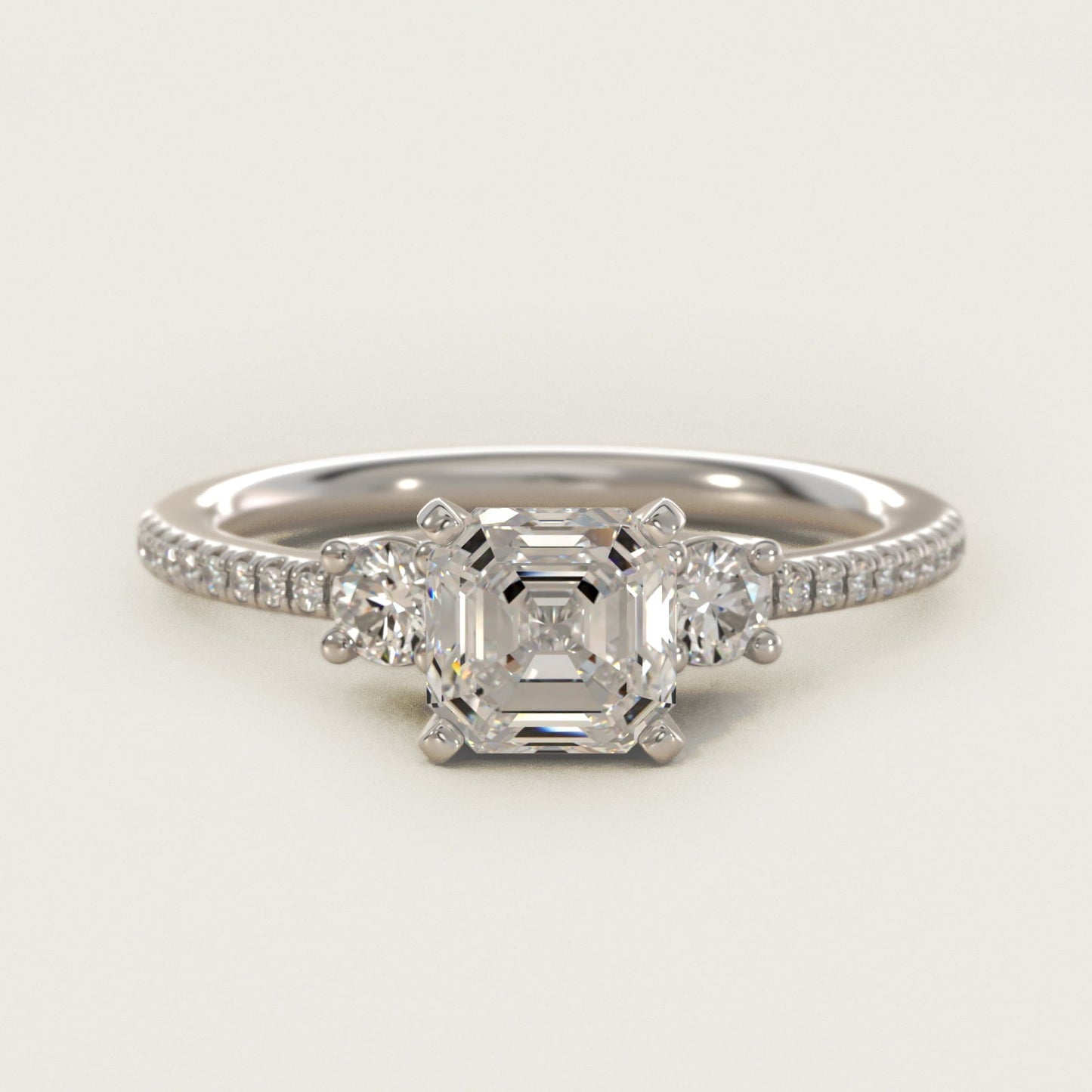 Petite Micropav? Trio Diamond Engagement Ring in Platinum (1/5 ct. tw.) - Asscher Center