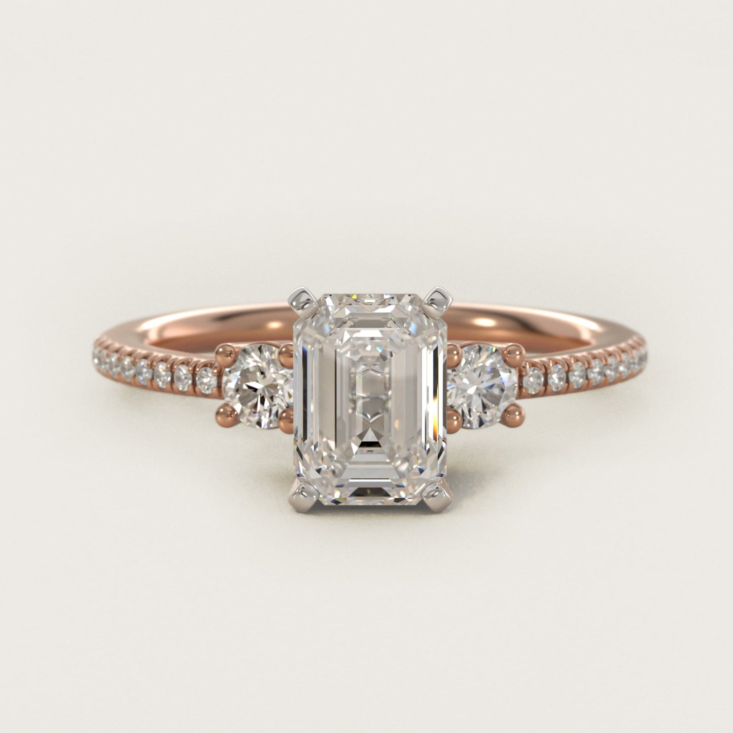 Petite MicropavŽ Trio Diamond Engagement Ring in 14k Rose Gold (1/5 ct. tw.) - Emerald Center