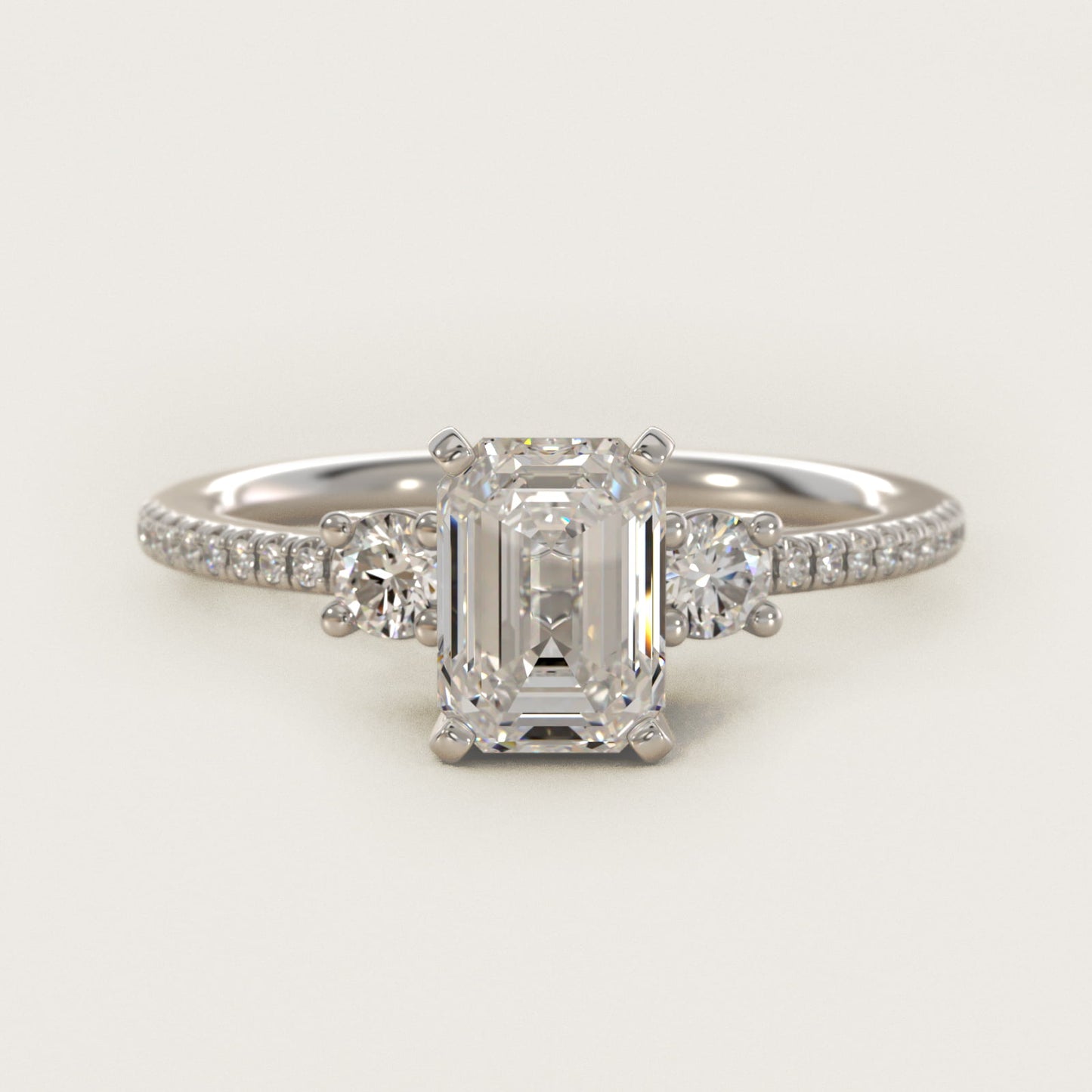 Petite MicropavŽ Trio Diamond Engagement Ring in 14k White Gold (1/5 ct. tw.) - Emerald Center