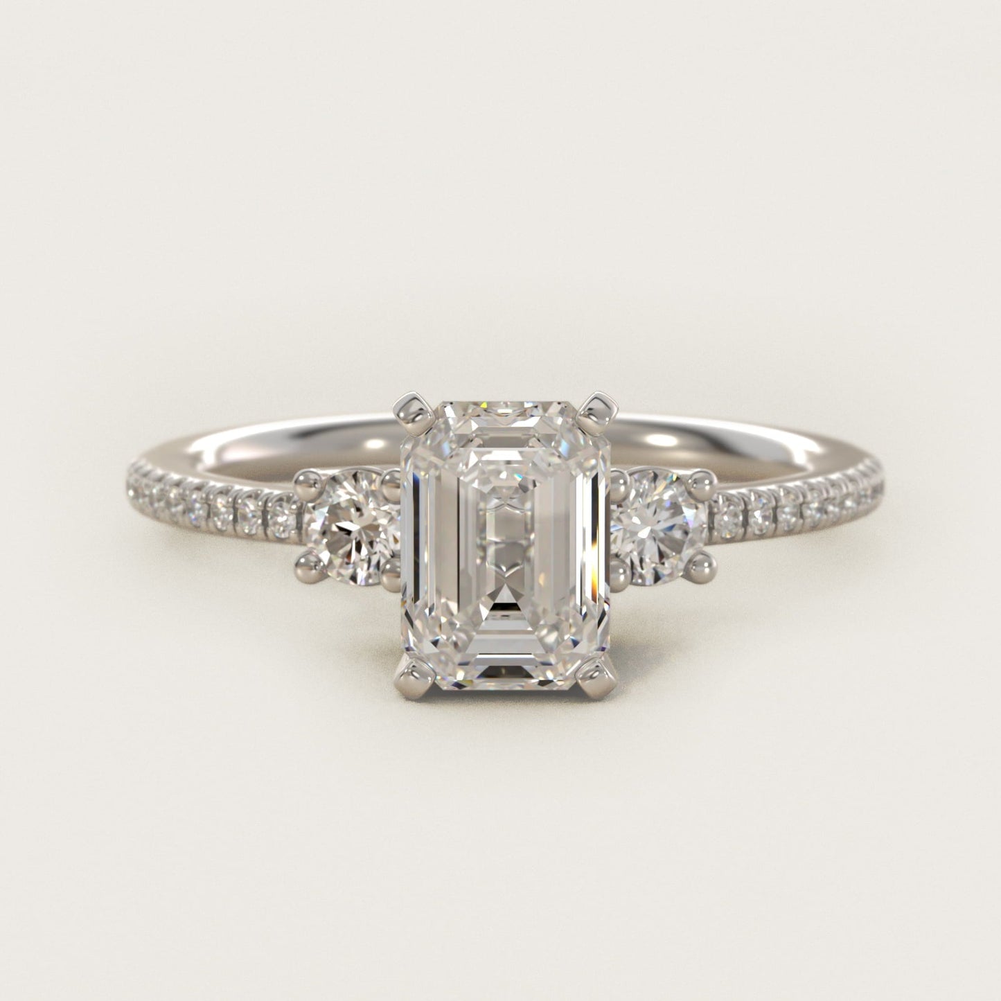 Petite Micropav? Trio Diamond Engagement Ring in 18k White Gold (1/5 ct. tw.) - Emerald Center