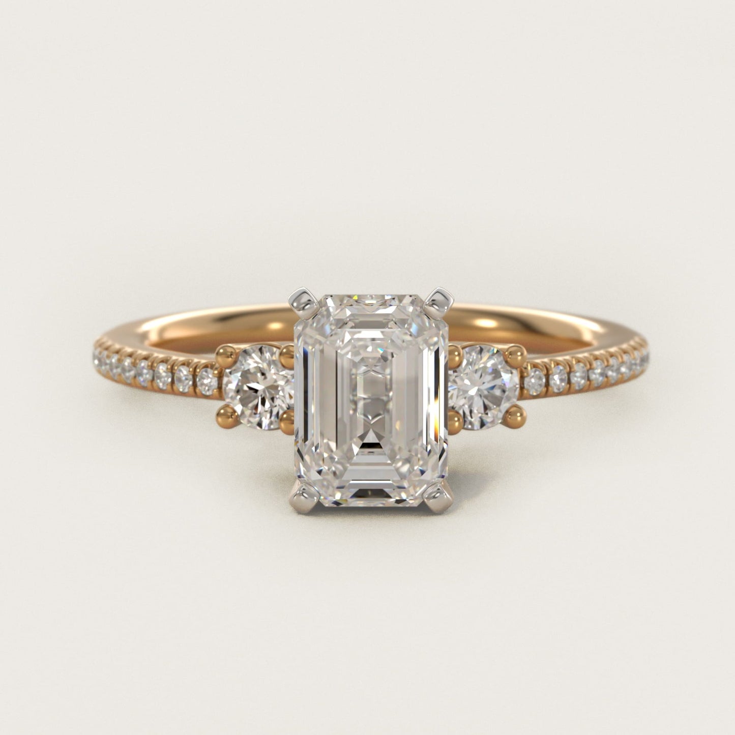 Petite Micropav? Trio Diamond Engagement Ring in 18k Yellow Gold (1/5 ct. tw.) - Emerald Center