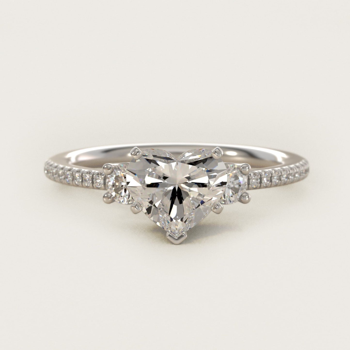 Petite Micropav? Trio Diamond Engagement Ring in 18k White Gold (1/5 ct. tw.) - Heart Center