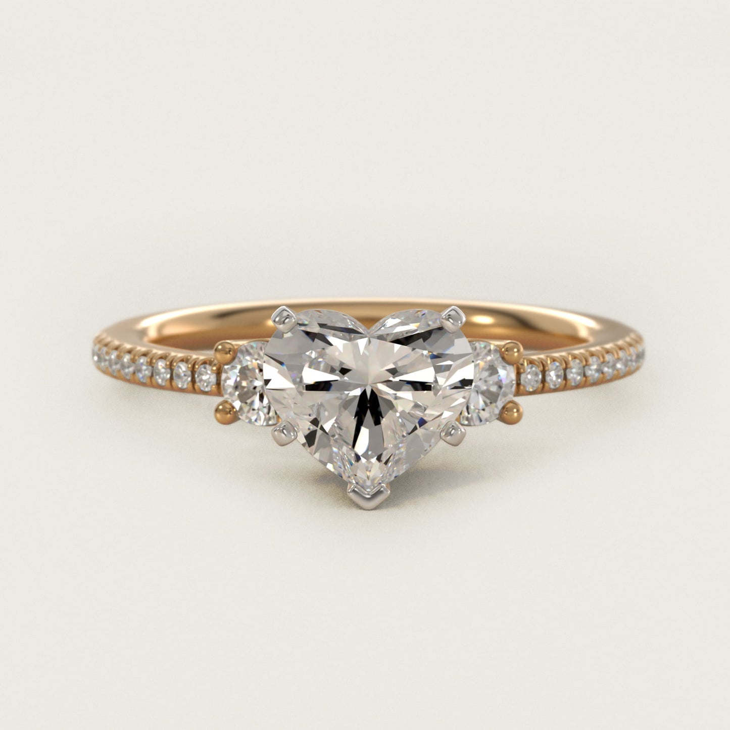 Petite MicropavŽ Trio Diamond Engagement Ring in 14K Yellow Gold (1/5 ct. tw.) - Heart Center