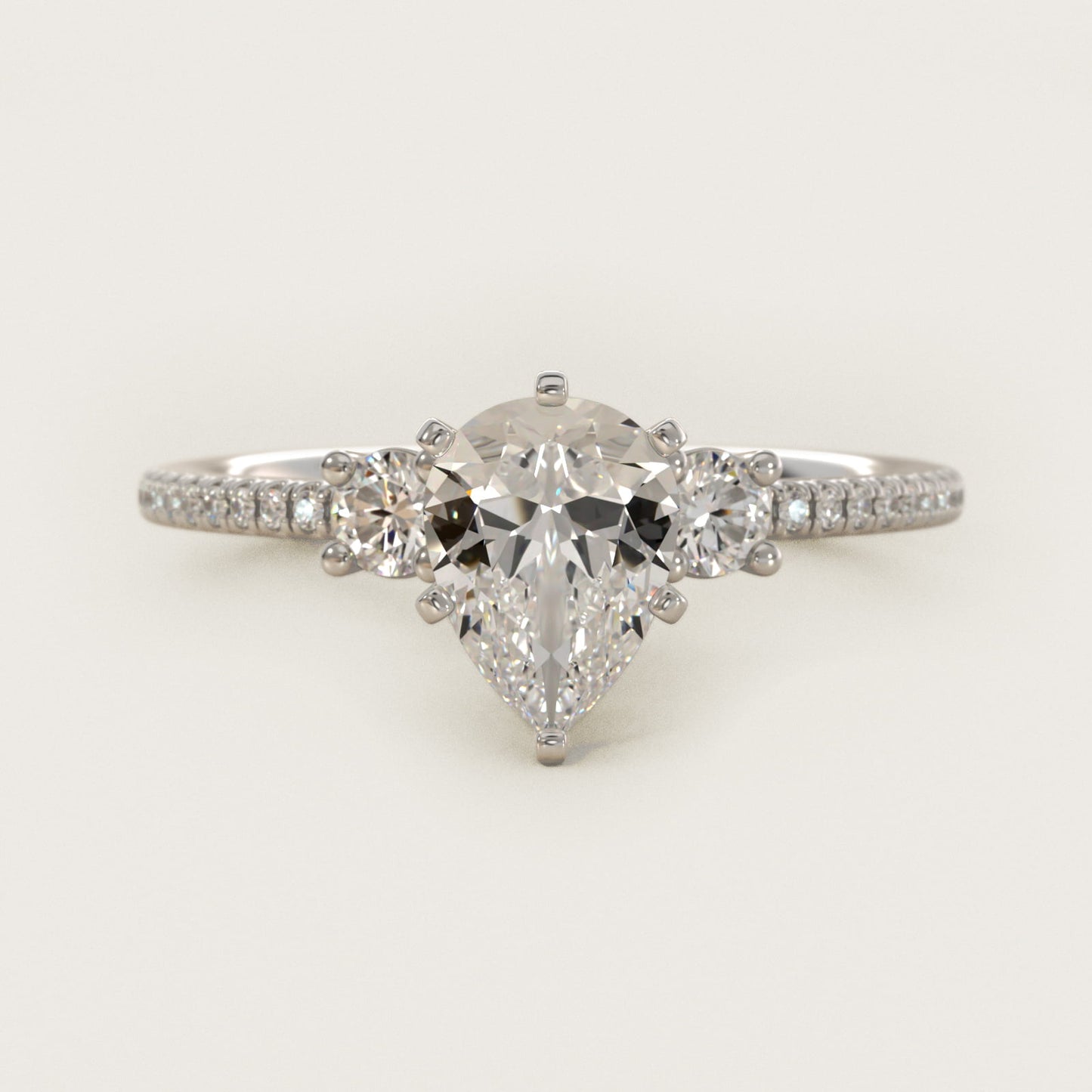 Petite MicropavŽ Trio Diamond Engagement Ring in 14k White Gold (1/5 ct. tw.) - Pear Center