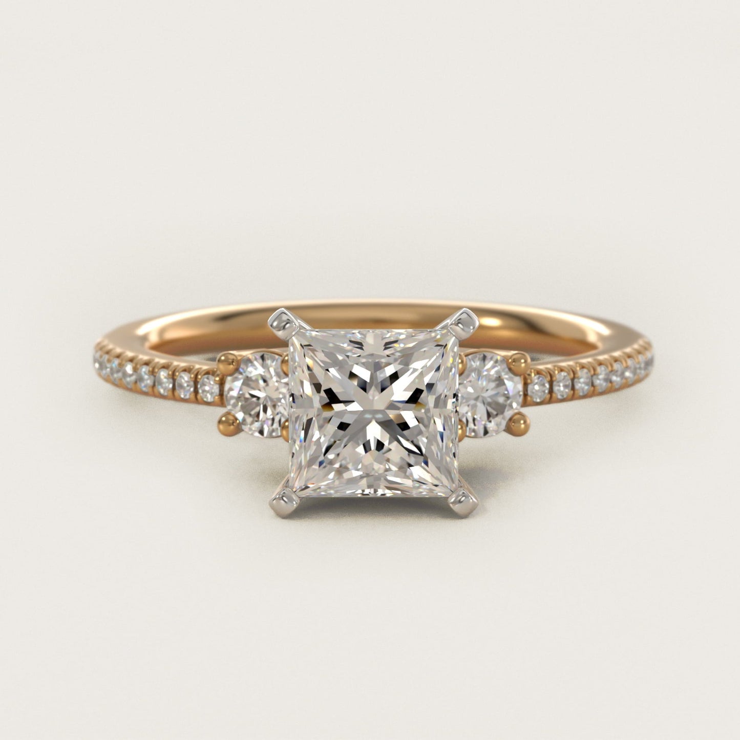 Petite Micropav? Trio Diamond Engagement Ring in 18k Yellow Gold (1/5 ct. tw.) - Princess Center