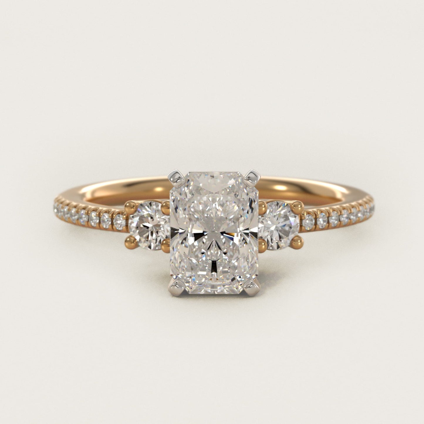 Petite Micropav? Trio Diamond Engagement Ring in 18k Yellow Gold (1/5 ct. tw.) - Radiant Center