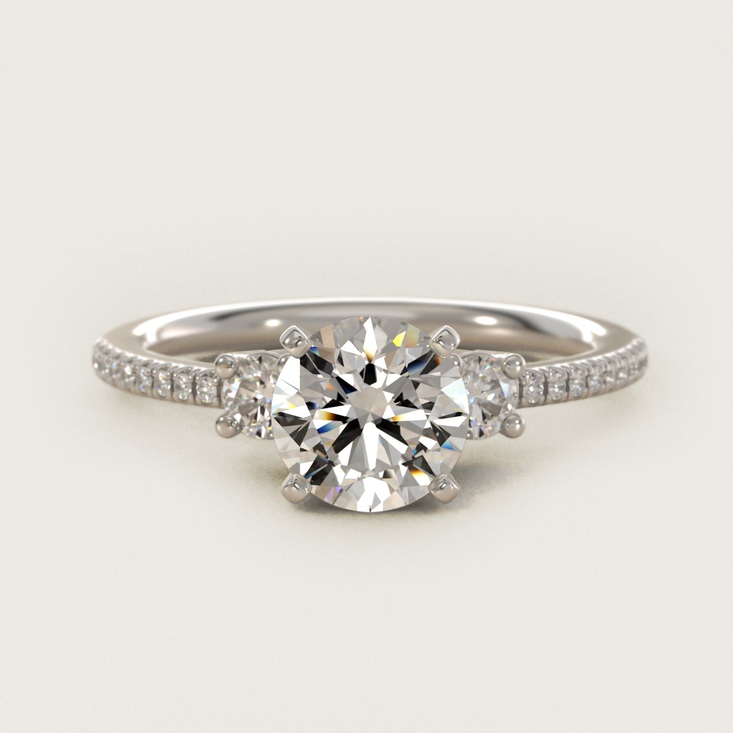 Petite MicropavŽ Trio Diamond Engagement Ring in 14k White Gold (1/5 ct. tw.) - Round Center