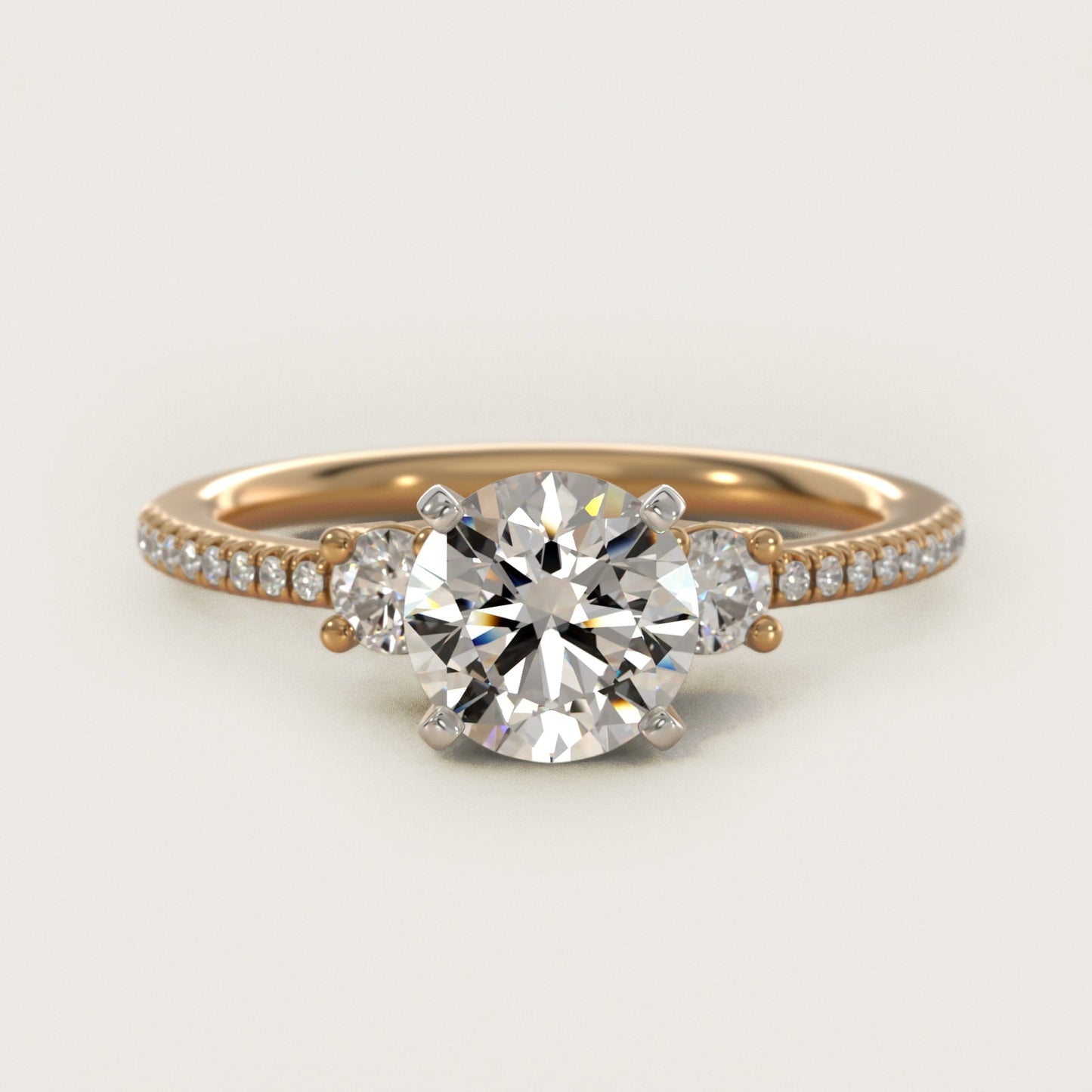 Petite Micropav? Trio Diamond Engagement Ring in 18k Yellow Gold (1/5 ct. tw.) - Round Center