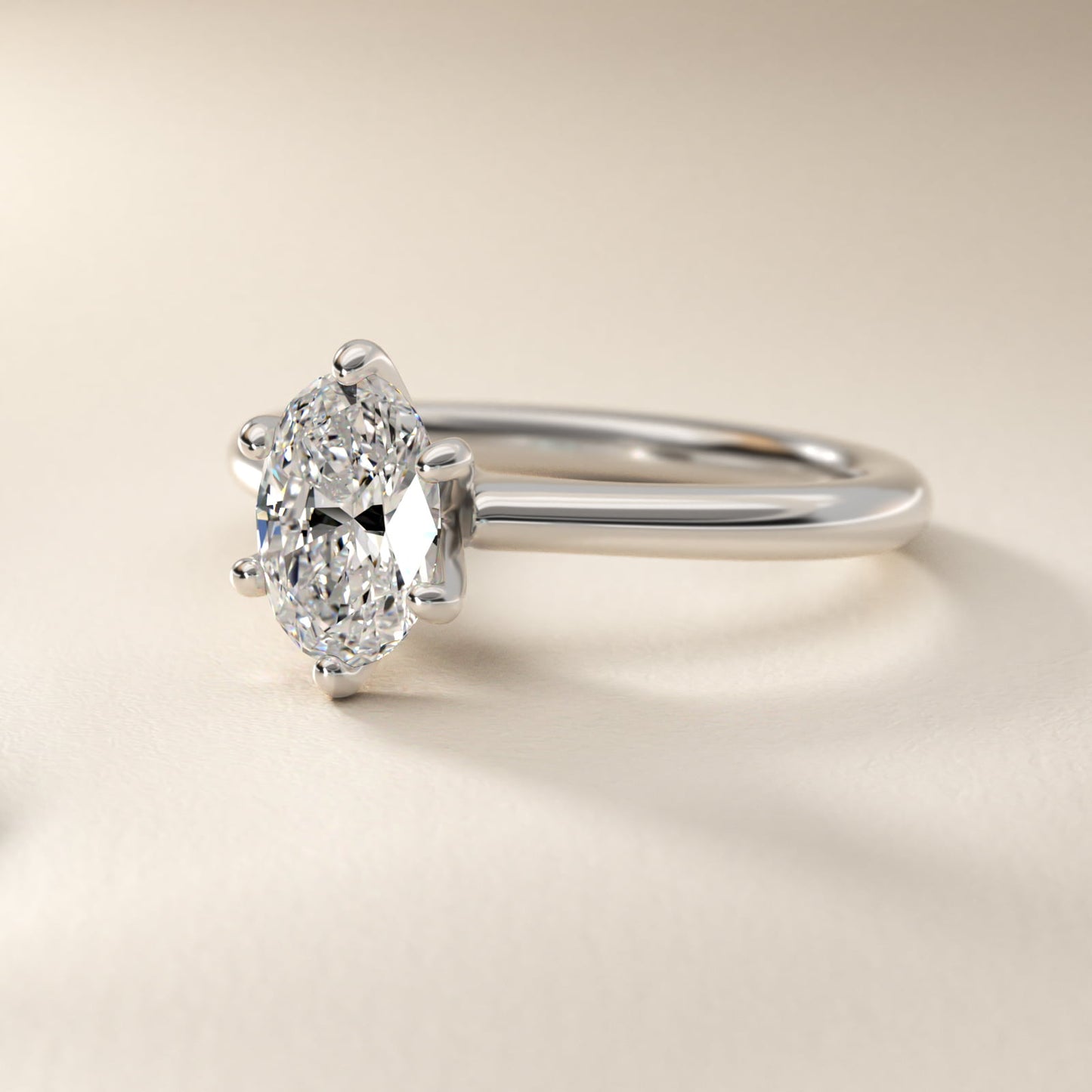 Petite Nouveau Six-Prong Solitaire Engagement Ring in 18k White Gold - Oval Center