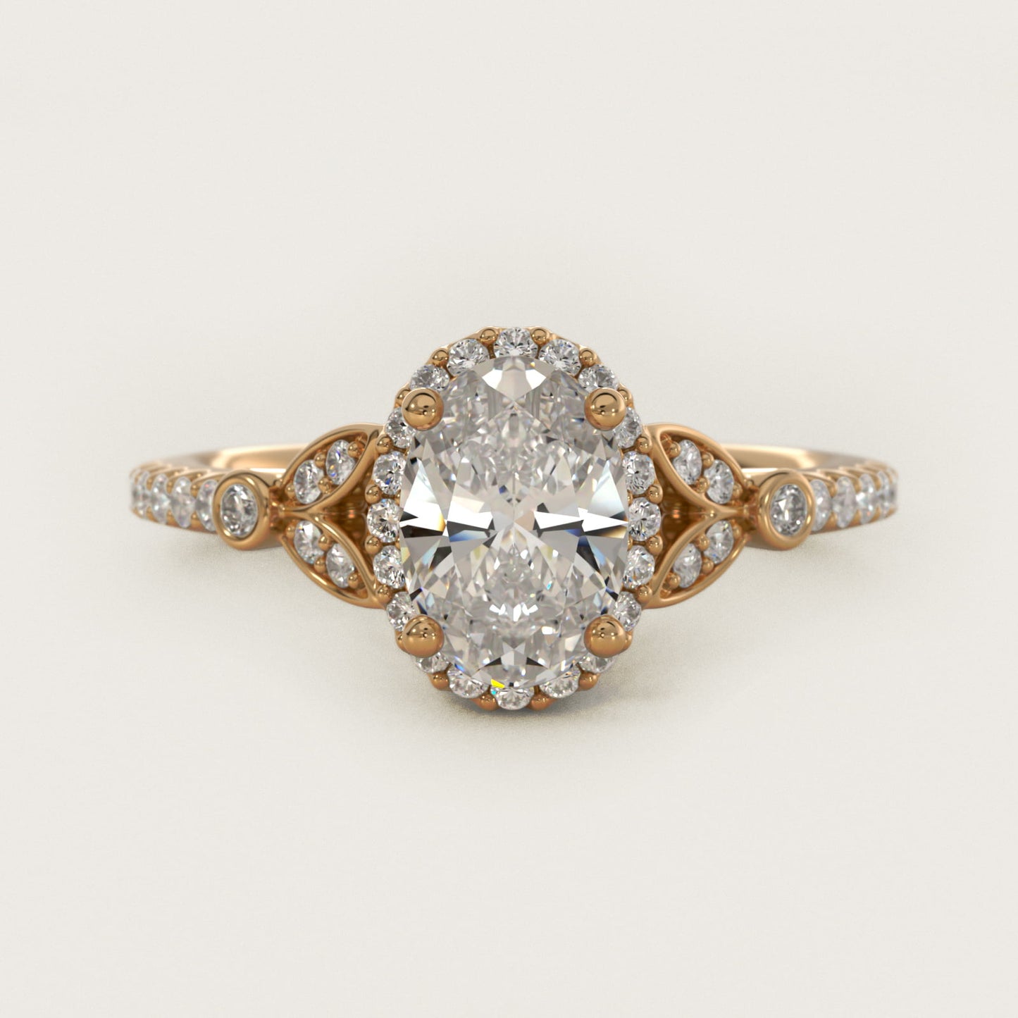 Petite Pav? Leaf Halo Diamond Engagement Ring in 18k Yellow Gold (1/4 ct. tw.) - Oval Center