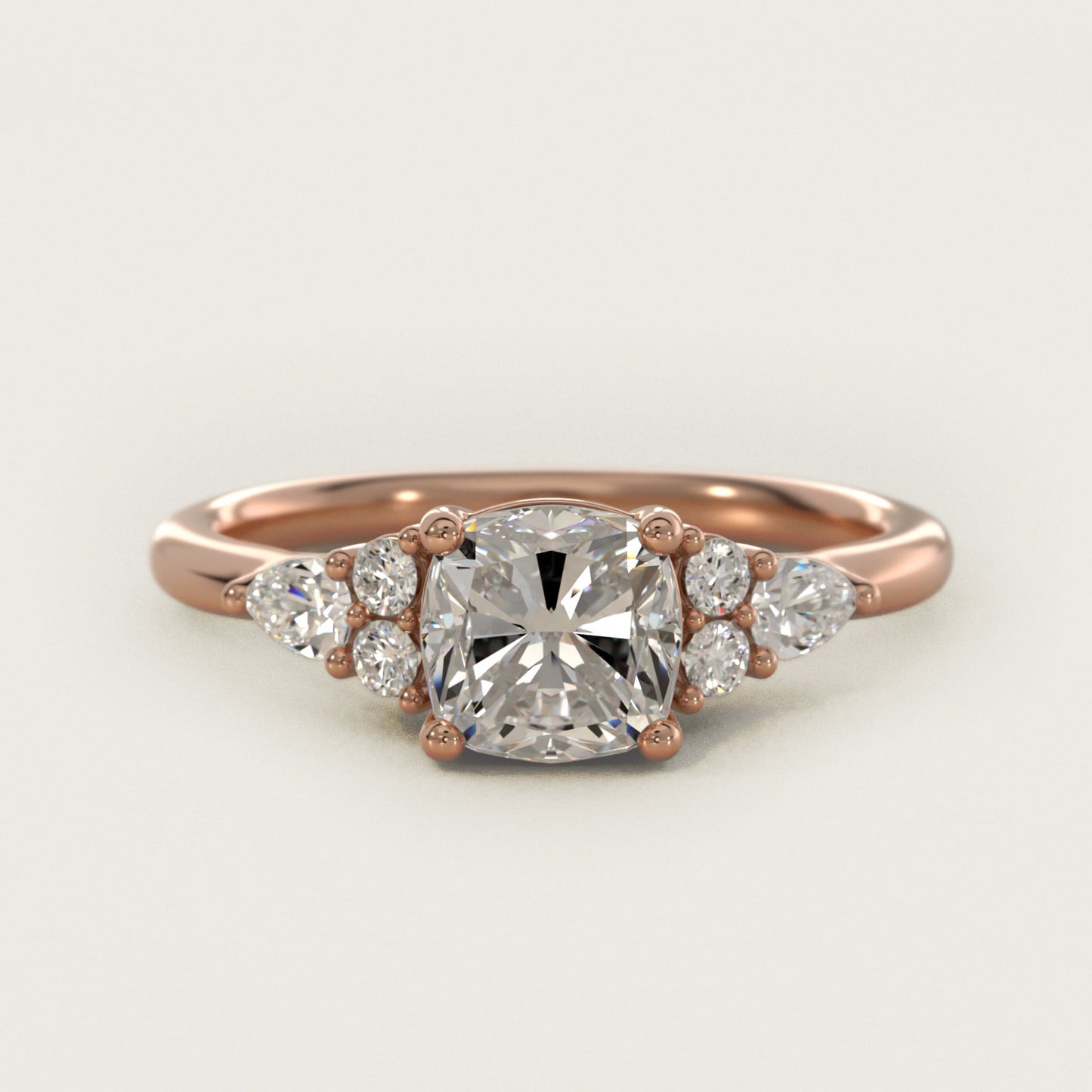 Petite Pear and Round Diamond Engagement Ring in 14k Rose Gold (1/4 ct. tw.) - Cushion Center