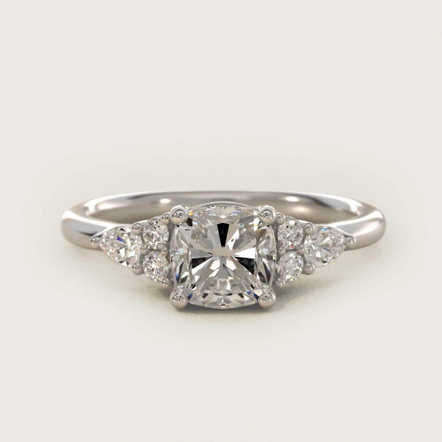 Petite Pear and Round Diamond Engagement Ring in 18k White Gold (1/4 ct. tw.) - Cushion Center