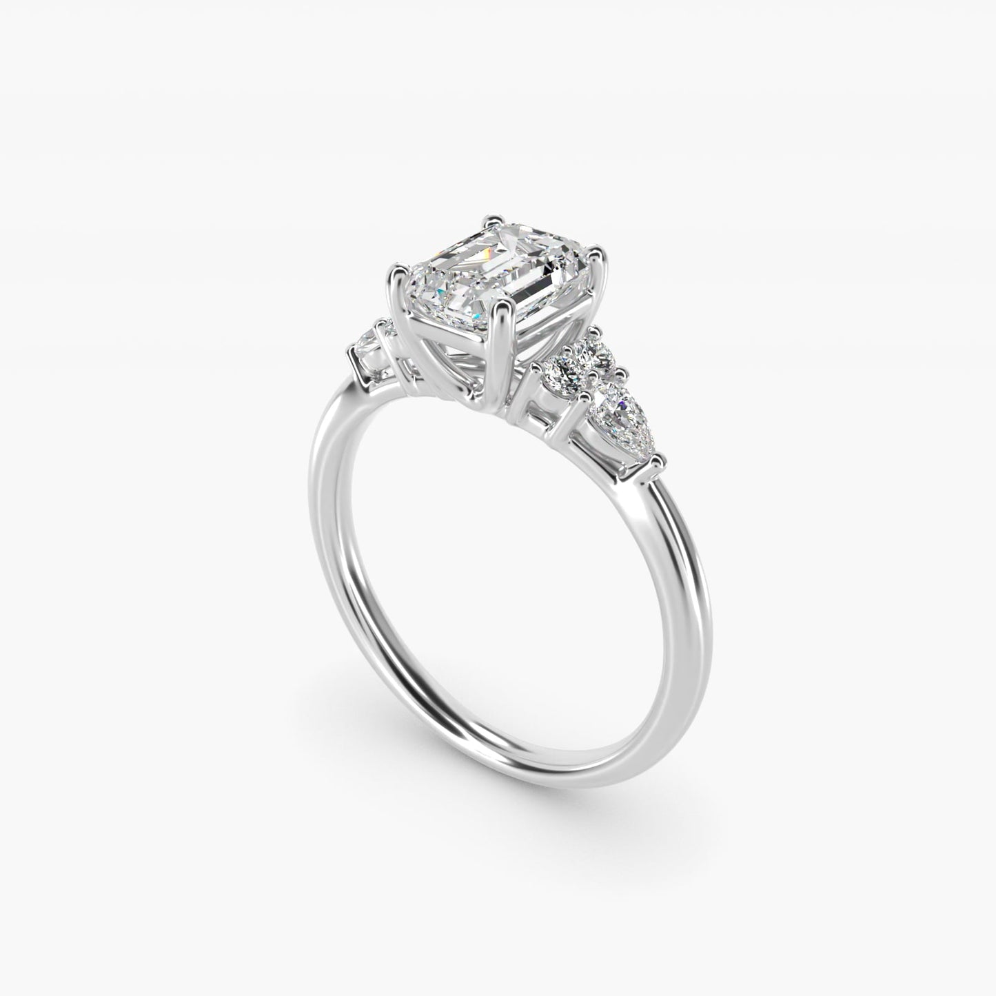 Petite Pear and Round Diamond Engagement Ring in 18k White Gold (1/4 ct. tw.) - Emerald Center