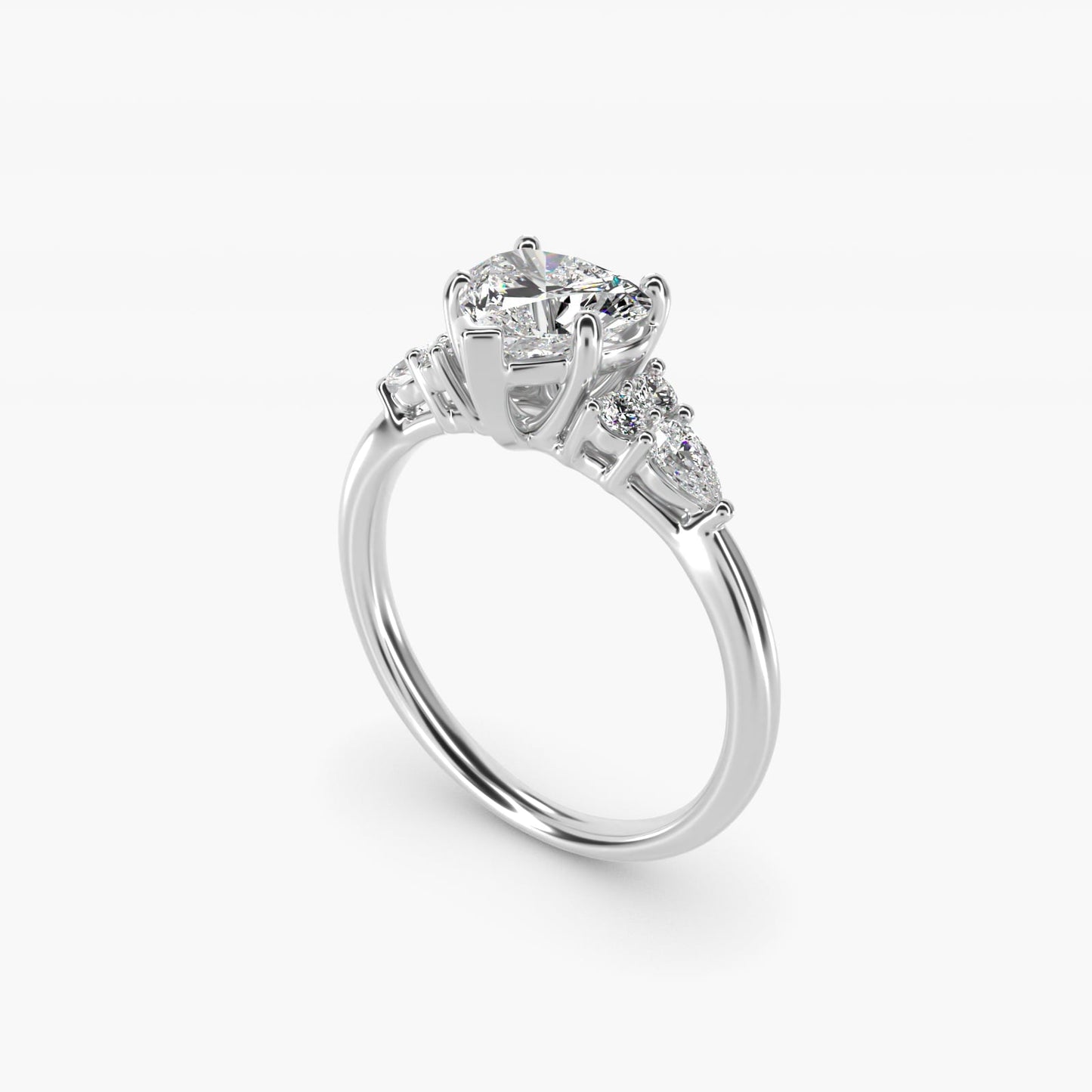 Petite Pear and Round Diamond Engagement Ring in Platinum (1/4 ct. tw.) - Heart Center