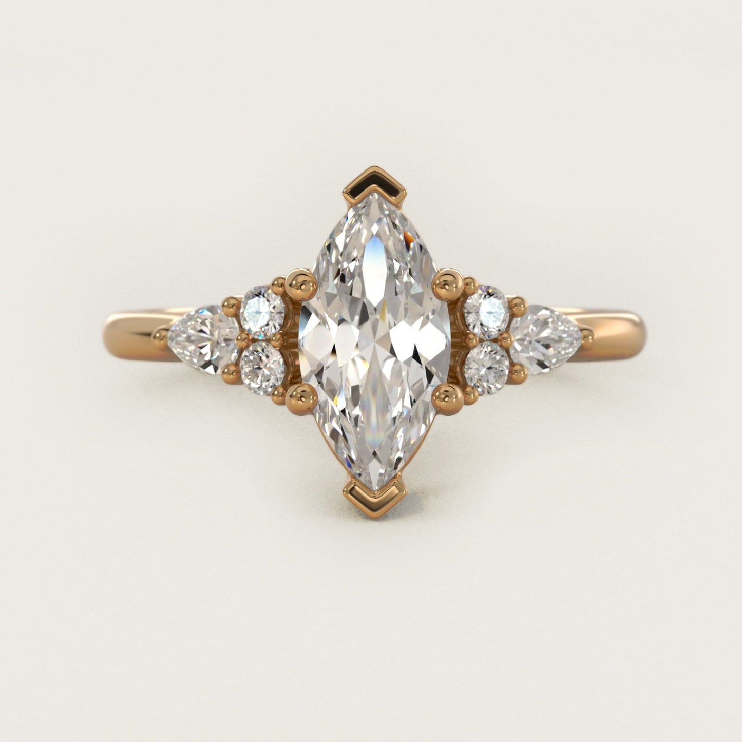 Petite Pear and Round Diamond Engagement Ring in 18k Yellow Gold (1/4 ct. tw.) - Marquise Center
