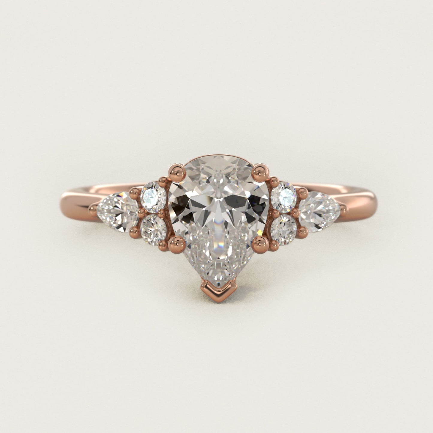 Petite Pear and Round Diamond Engagement Ring in 14k Rose Gold (1/4 ct. tw.) - Pear Center
