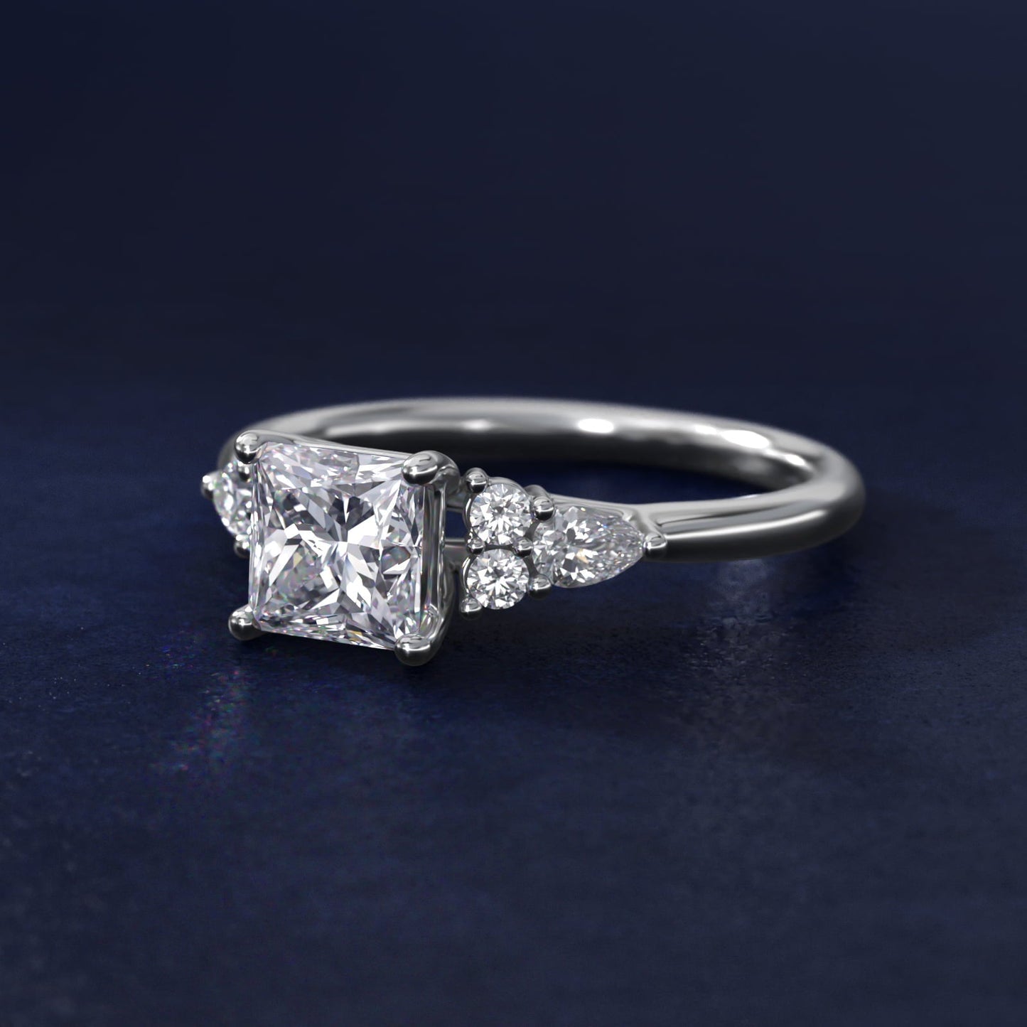 Petite Pear and Round Diamond Engagement Ring in 18k White Gold (1/4 ct. tw.) - Princess Center