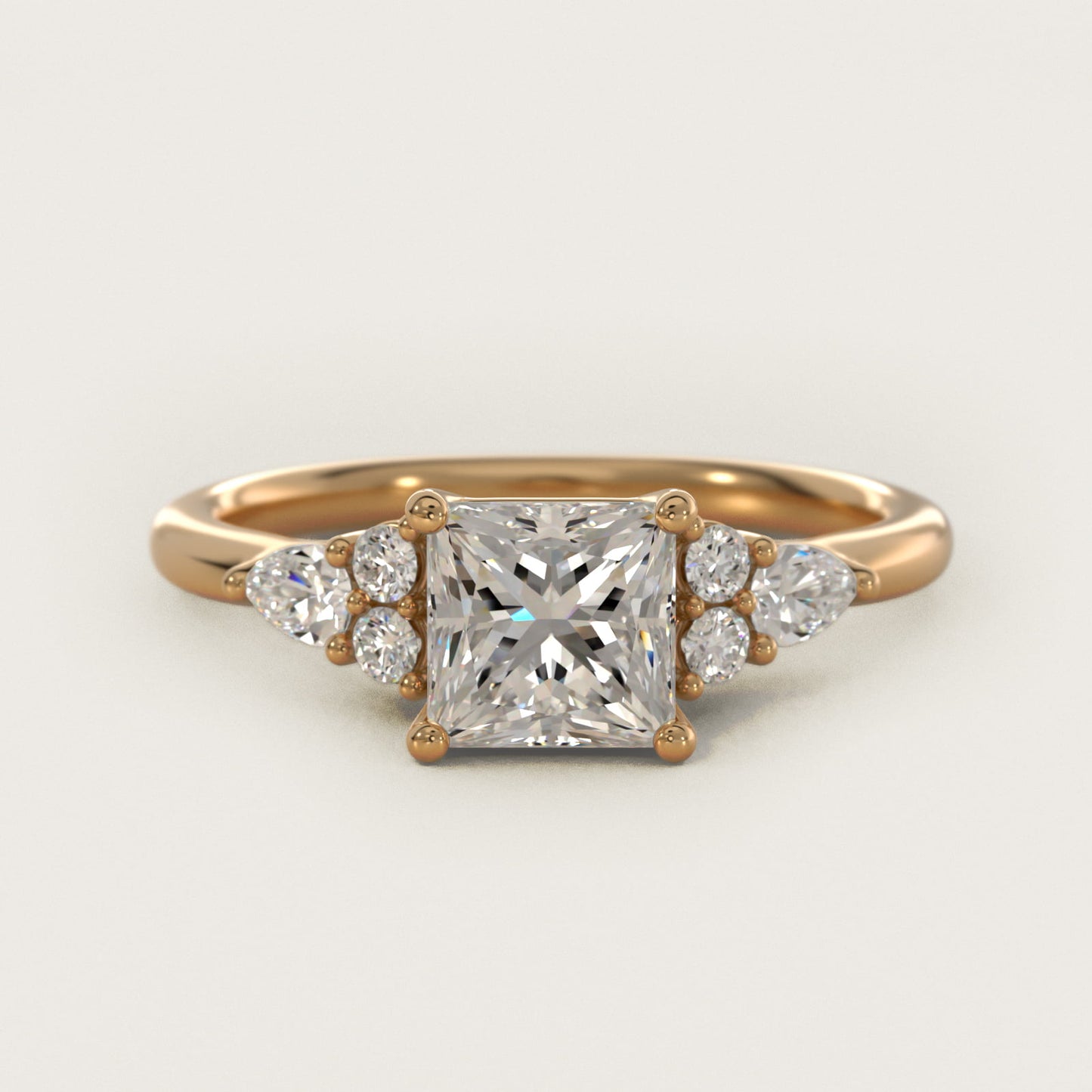 Petite Pear and Round Diamond Engagement Ring in 14k Yellow Gold (1/4 ct. tw.) - Princess Center
