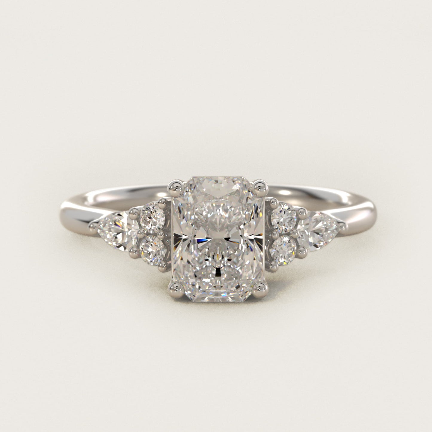 Petite Pear and Round Diamond Engagement Ring in 14k White Gold (1/4 ct. tw.) - Radiant Center