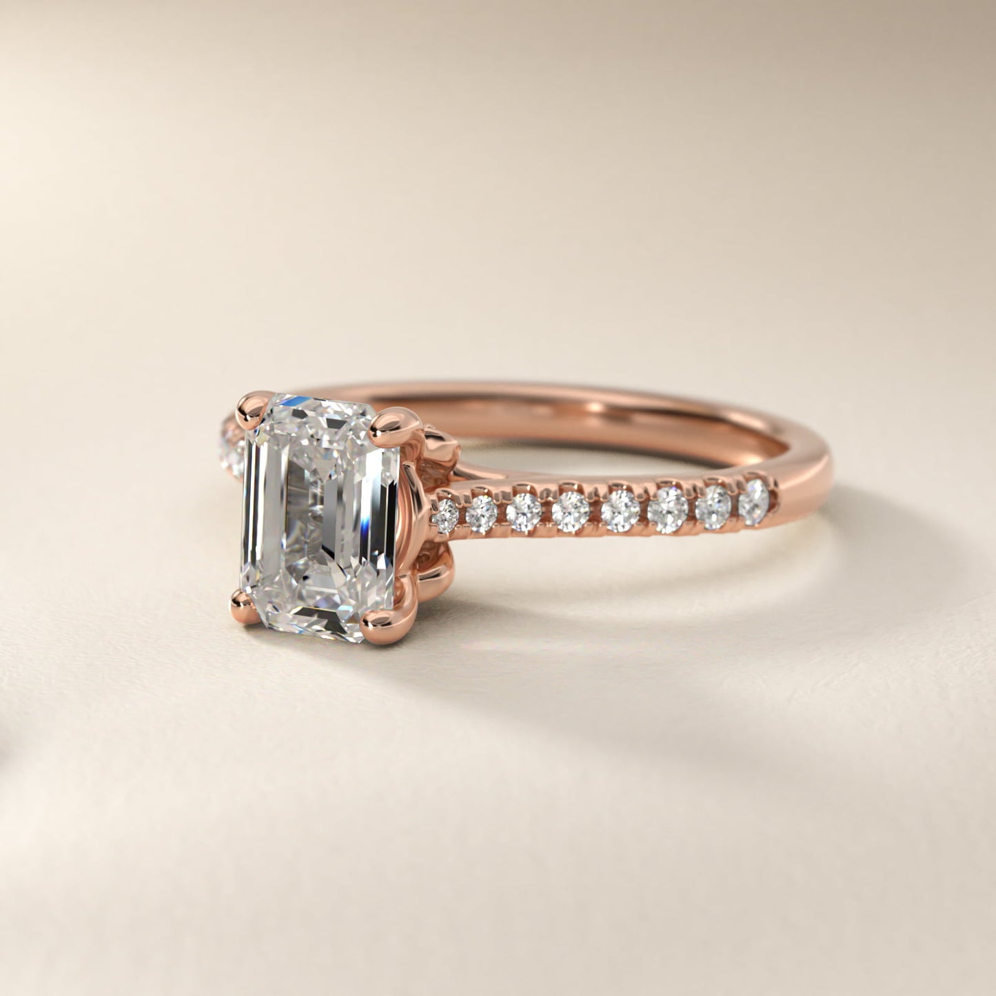 Petite Petal Diamond Engagement Ring in 18k Rose Gold (1/10 ct. tw.) - Emerald Center