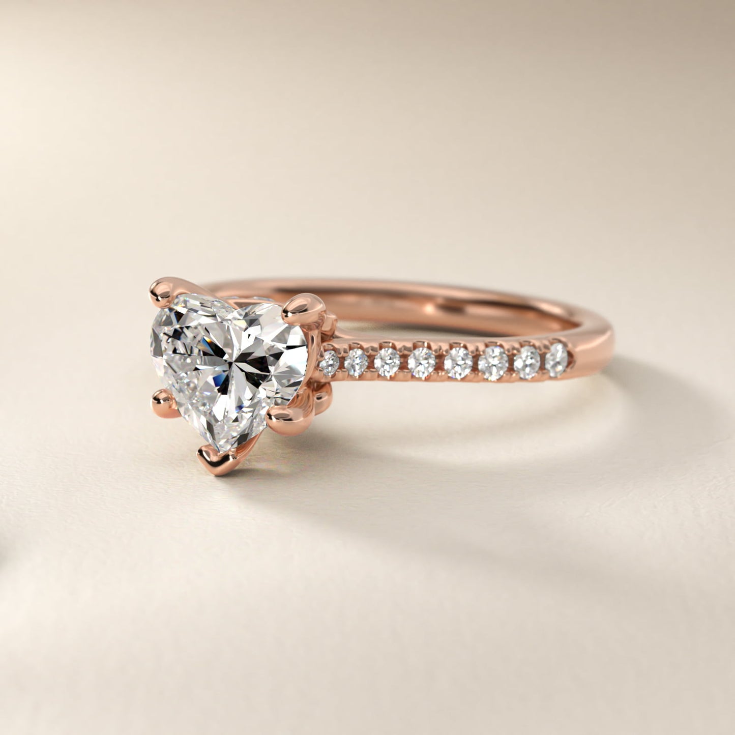 Petite Petal Diamond Engagement Ring in 14k Rose Gold (1/10 ct. tw.) - Heart Center