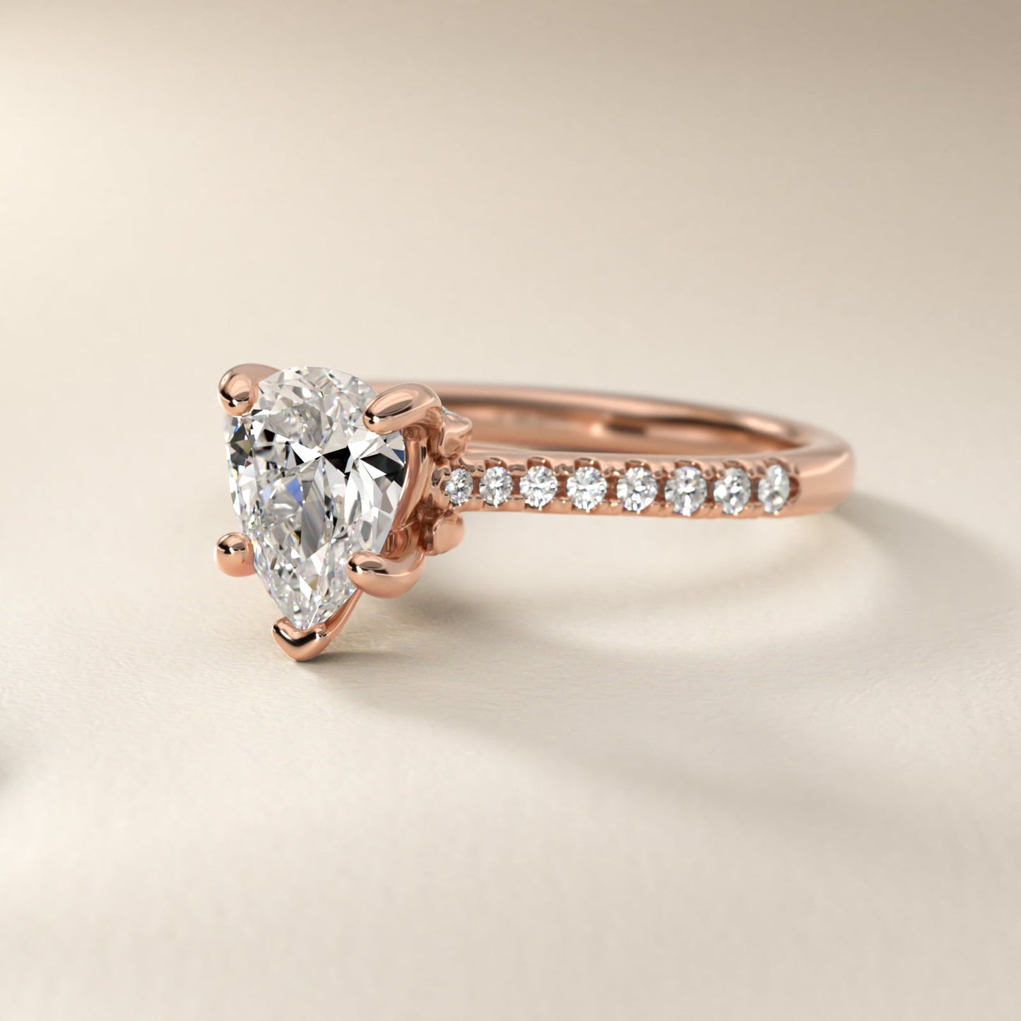 Petite Petal Diamond Engagement Ring in 18k Rose Gold (1/10 ct. tw.) - Pear Center