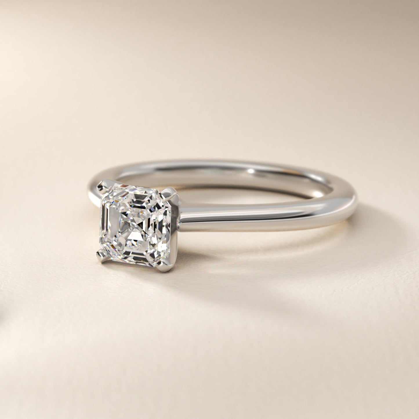 Petite Solitaire Engagement Ring in 18k White Gold - Asscher Center