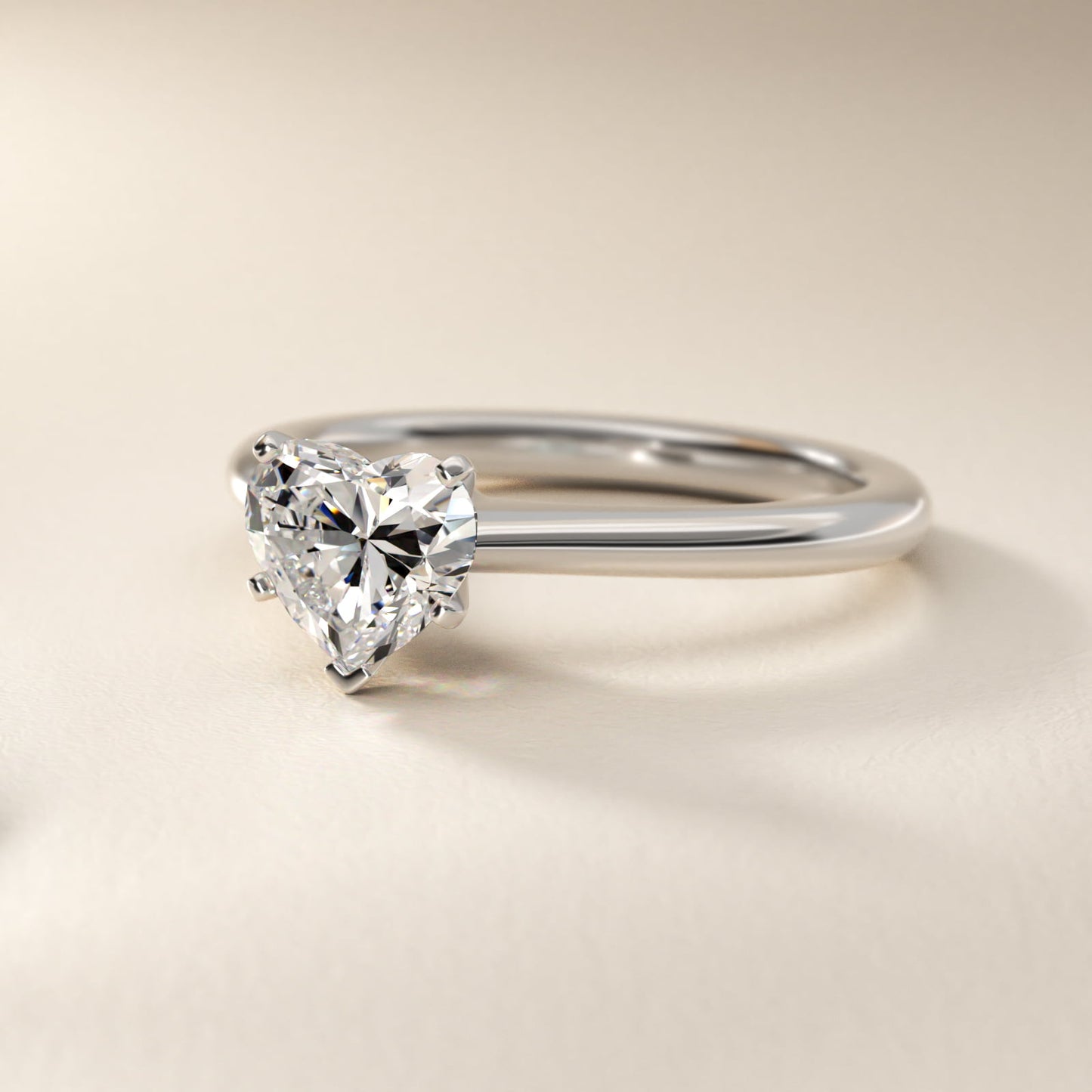 Petite Solitaire Engagement Ring in 18k White Gold - Heart Center