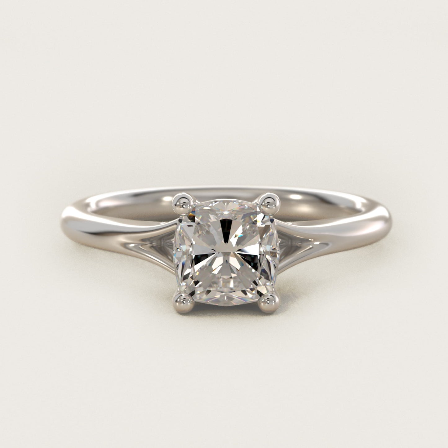 Petite Split Shank Solitaire in 18k White Gold - Cushion Center