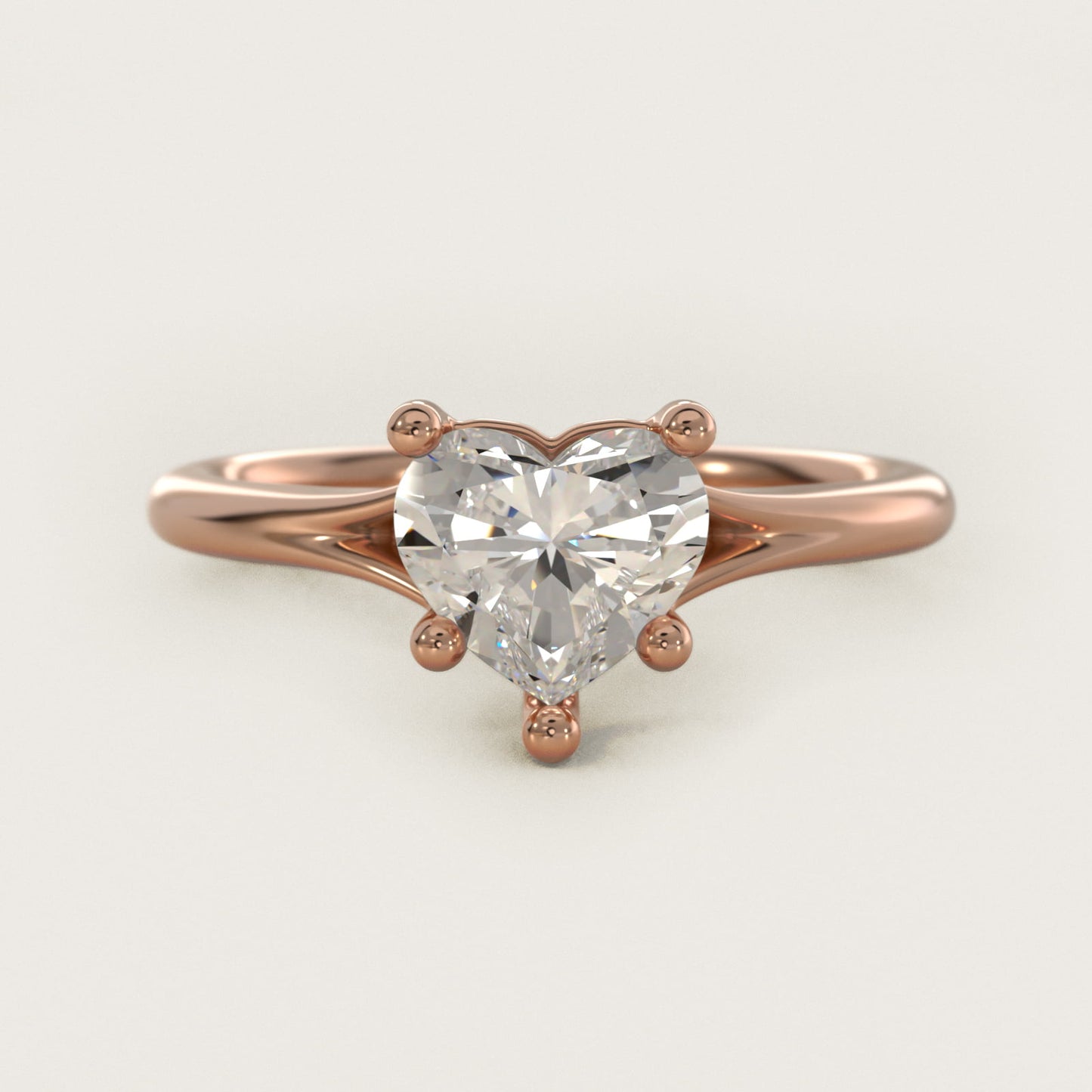 Petite Split Shank Solitaire in 18k Rose Gold - Heart Center