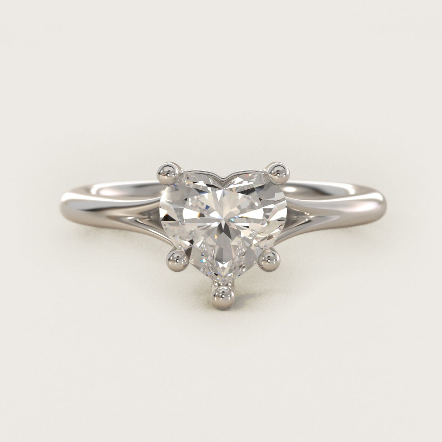 Petite Split Shank Solitaire in 18k White Gold - Heart Center