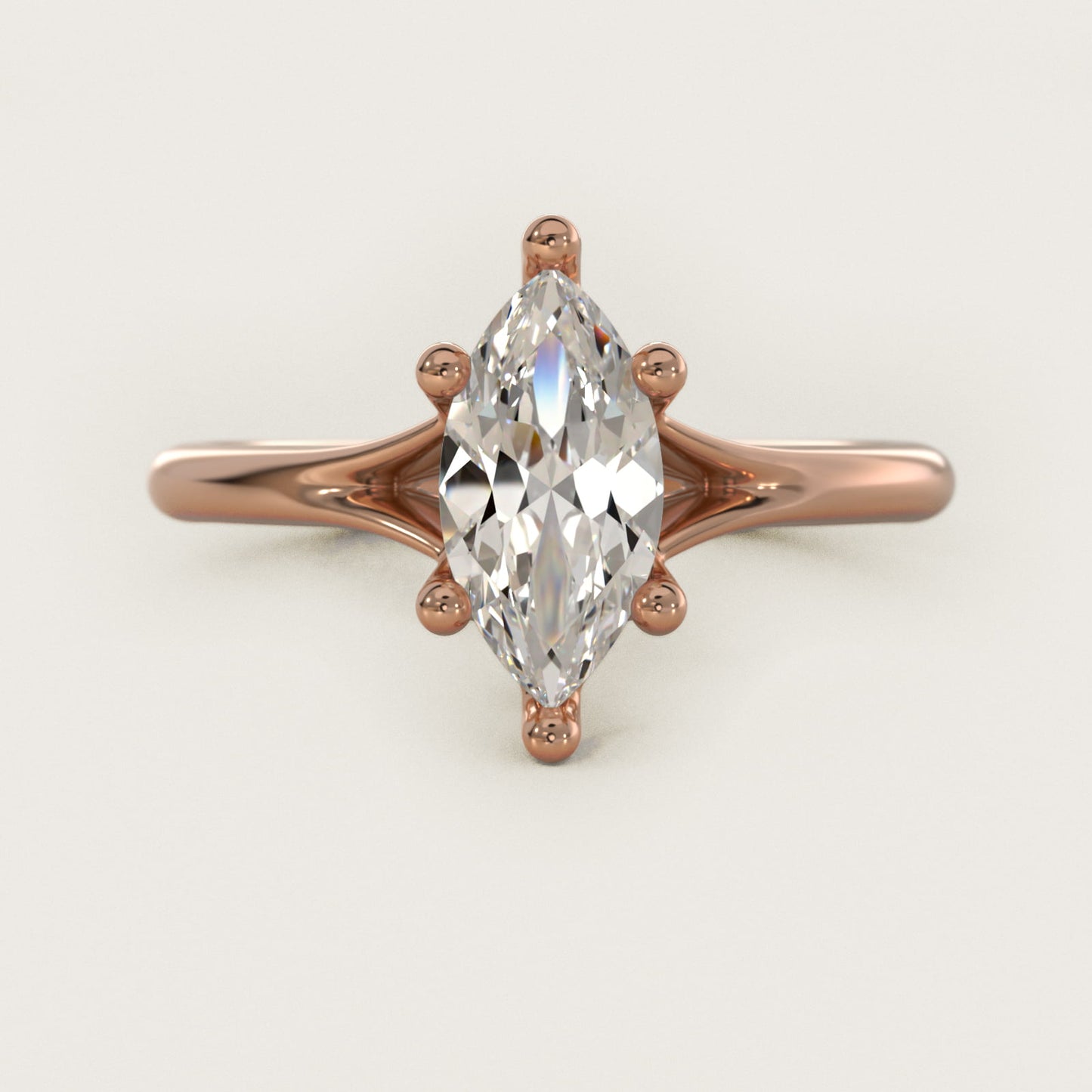 Petite Split Shank Solitaire in 14k Rose Gold - Marquise Center