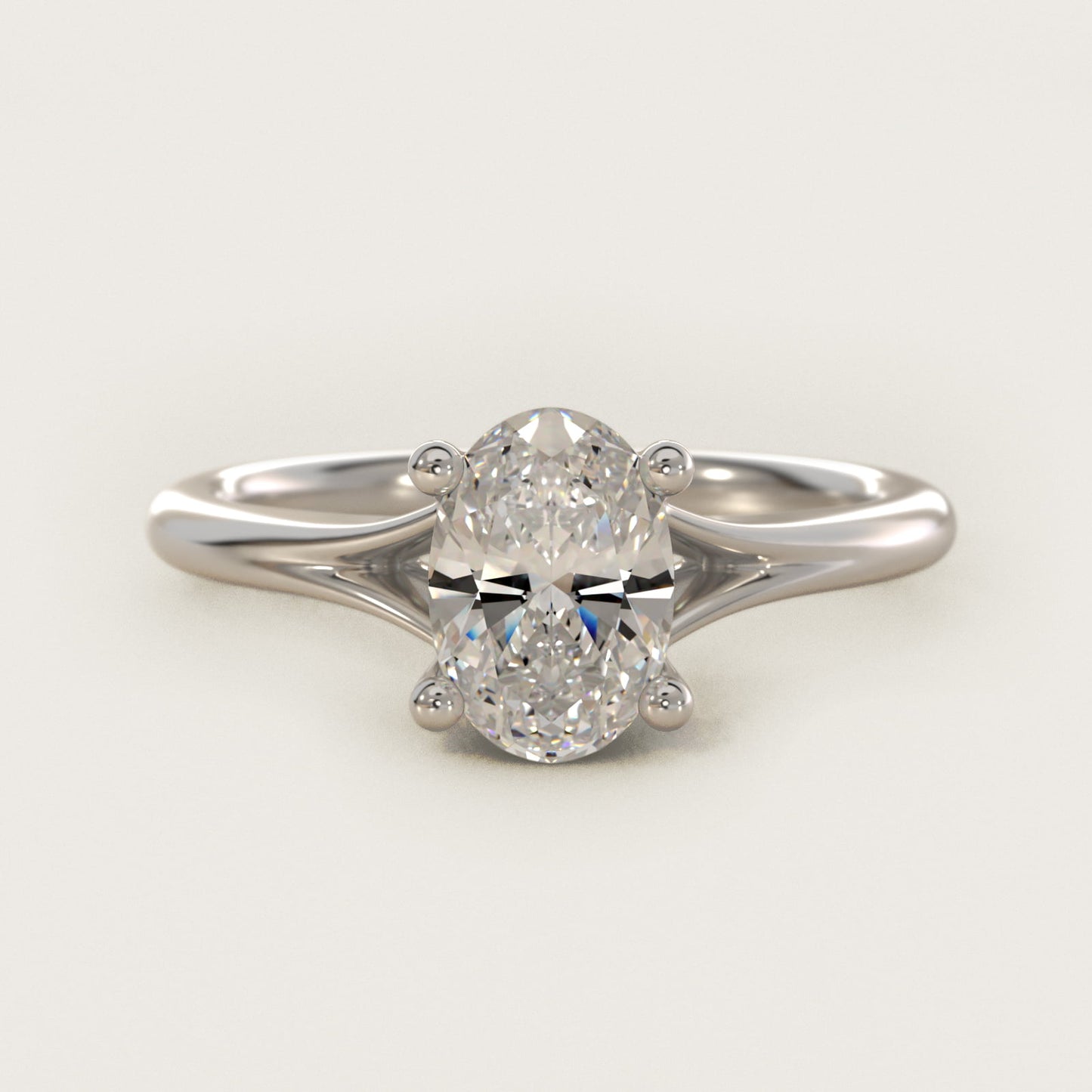 Petite Split Shank Solitaire in 14k White Gold - Oval Center