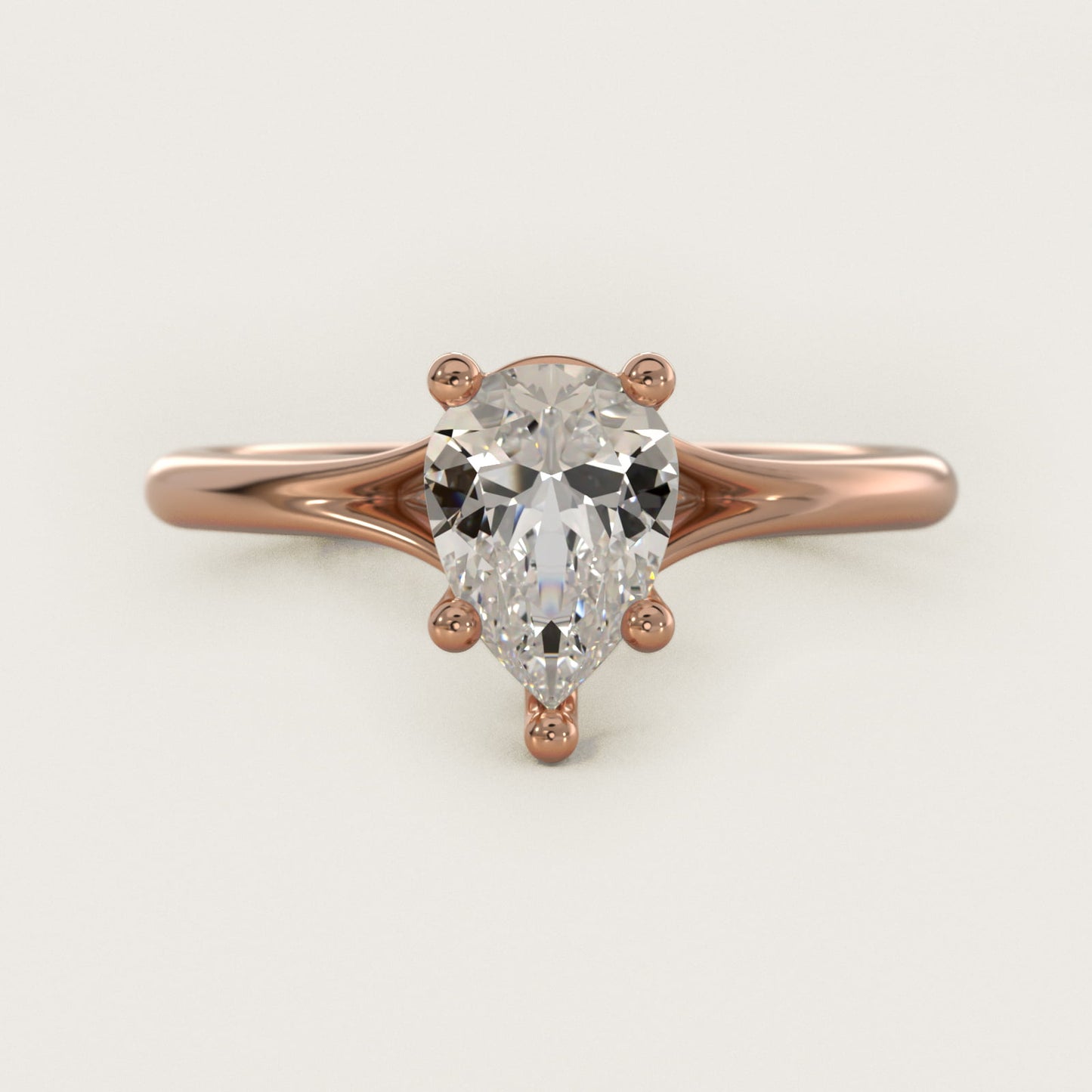 Petite Split Shank Solitaire in 18k Rose Gold - Pear Center