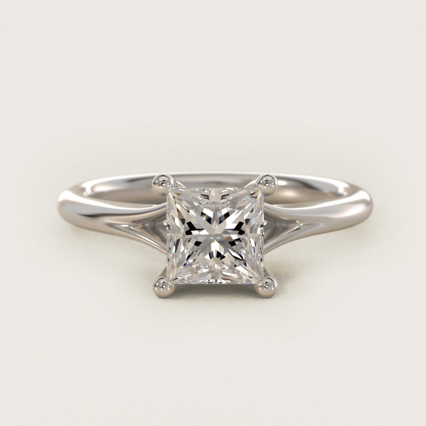 Petite Split Shank Solitaire in 18k White Gold - Princess Center