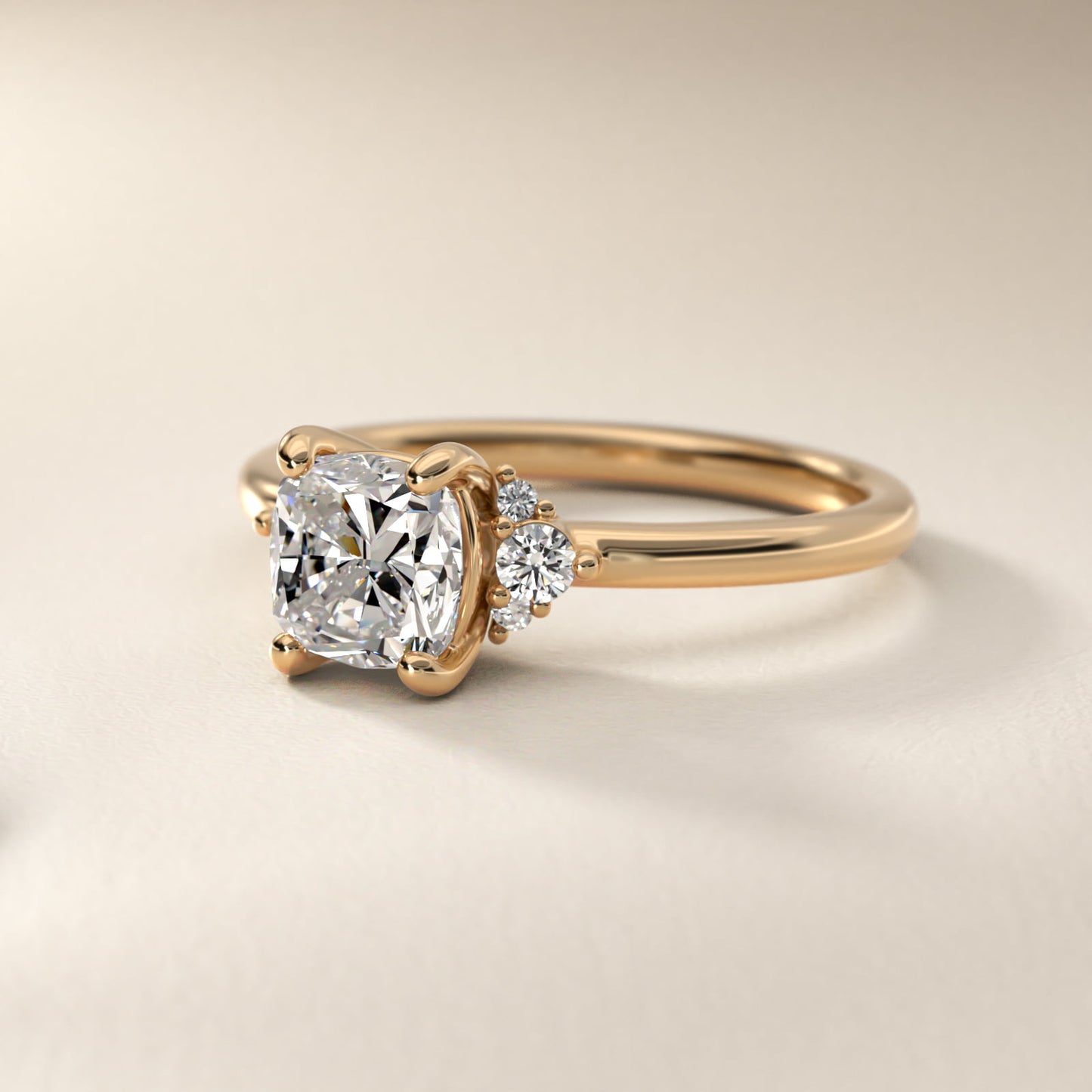 Petite Three Diamond Engagement Ring in 18k Yellow Gold (1/10 ct. tw.) - Cushion Center