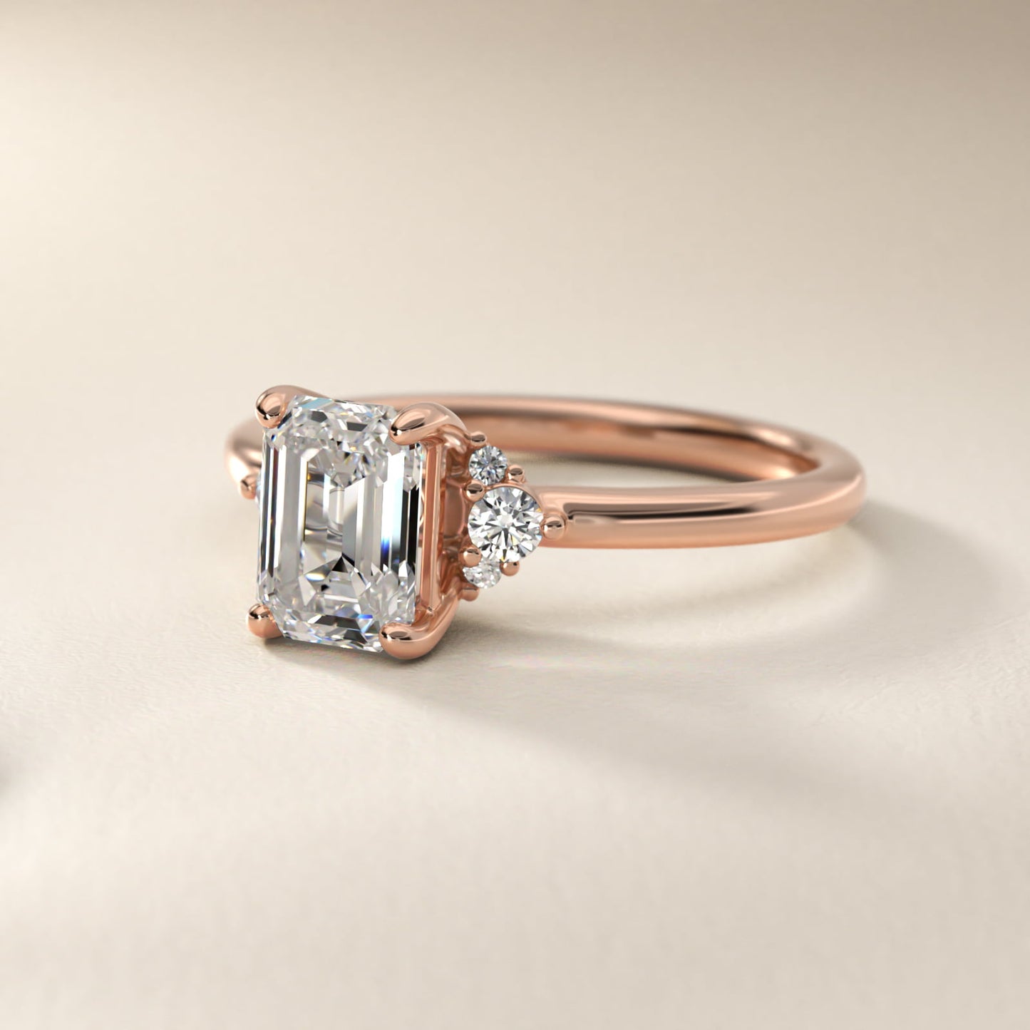 Petite Three Diamond Engagement Ring in 14k Rose Gold (1/10 ct. tw.) - Emerald Center