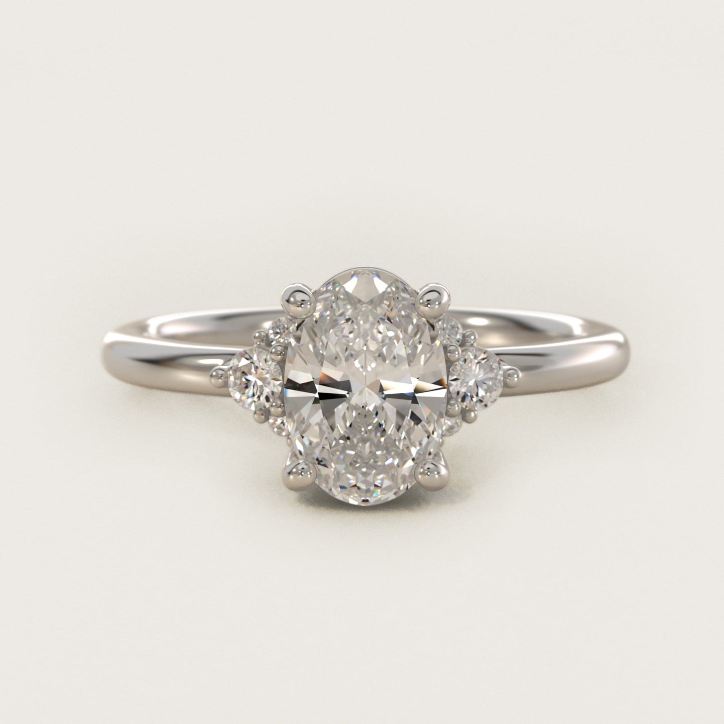 Petite Three Diamond Engagement Ring in 18k White Gold (1/10 ct. tw.) - Oval Center