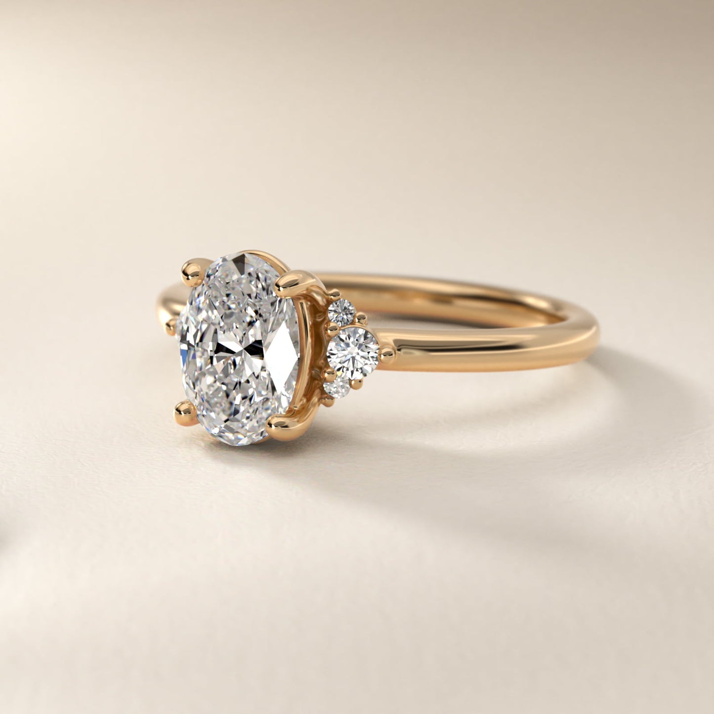 Petite Three Diamond Engagement Ring in 18k Yellow Gold (1/10 ct. tw.) - Oval Center