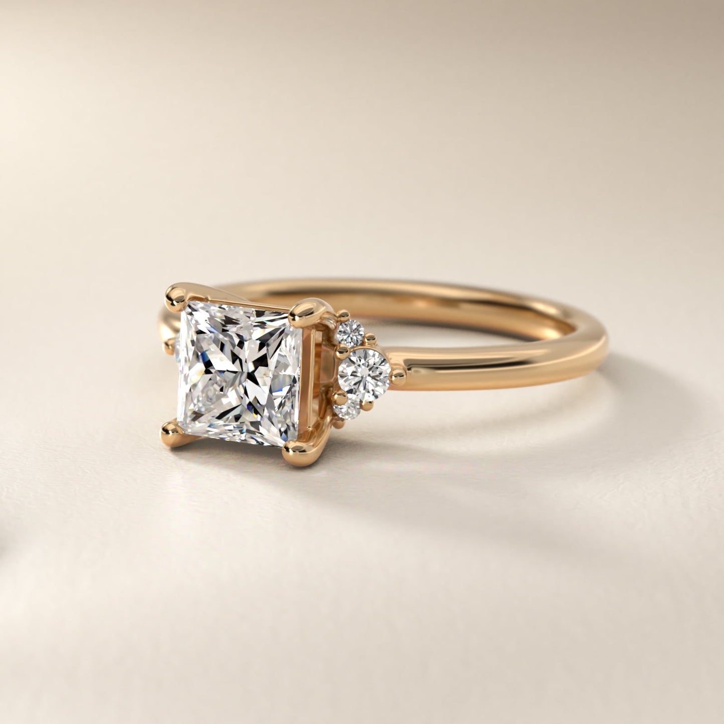 Petite Three Diamond Engagement Ring in 14k Yellow Gold (1/10 ct. tw.) - Princess Center