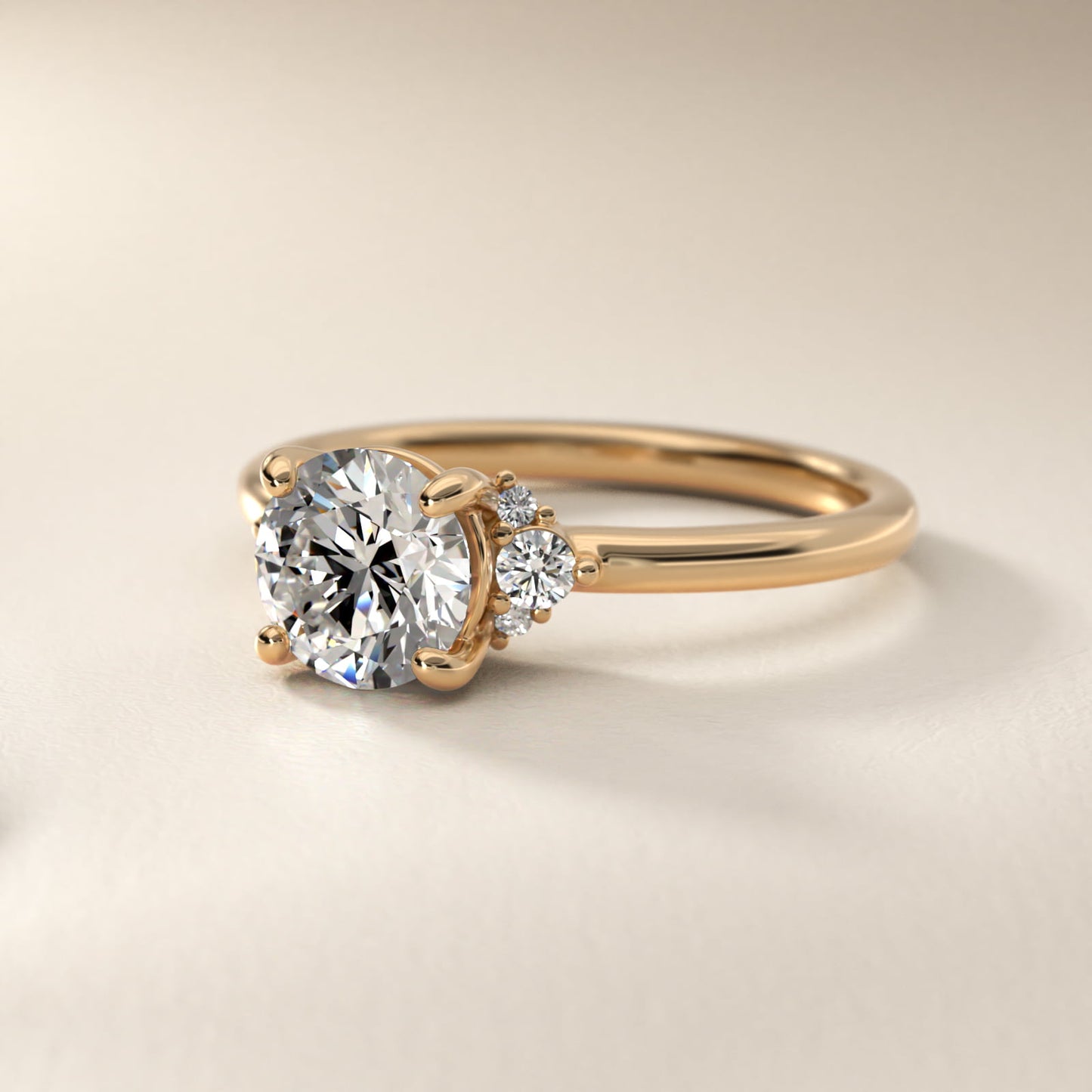 Petite Three Diamond Engagement Ring in 14k Yellow Gold (1/10 ct. tw.) - Round Center