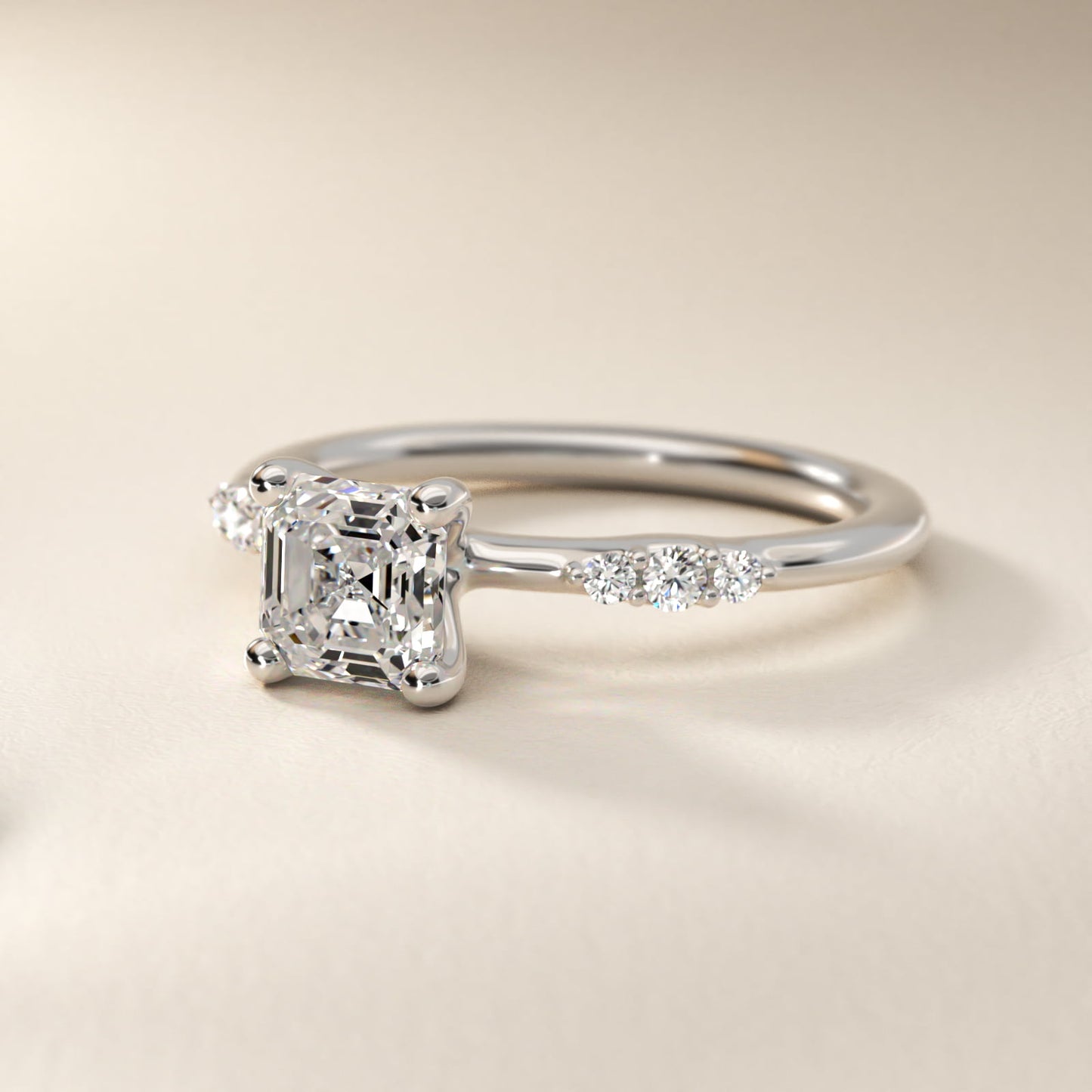 Petite Three Round Diamond Accents Side Stone Engagement Ring In 18k White Gold By James Allen - Asscher Center