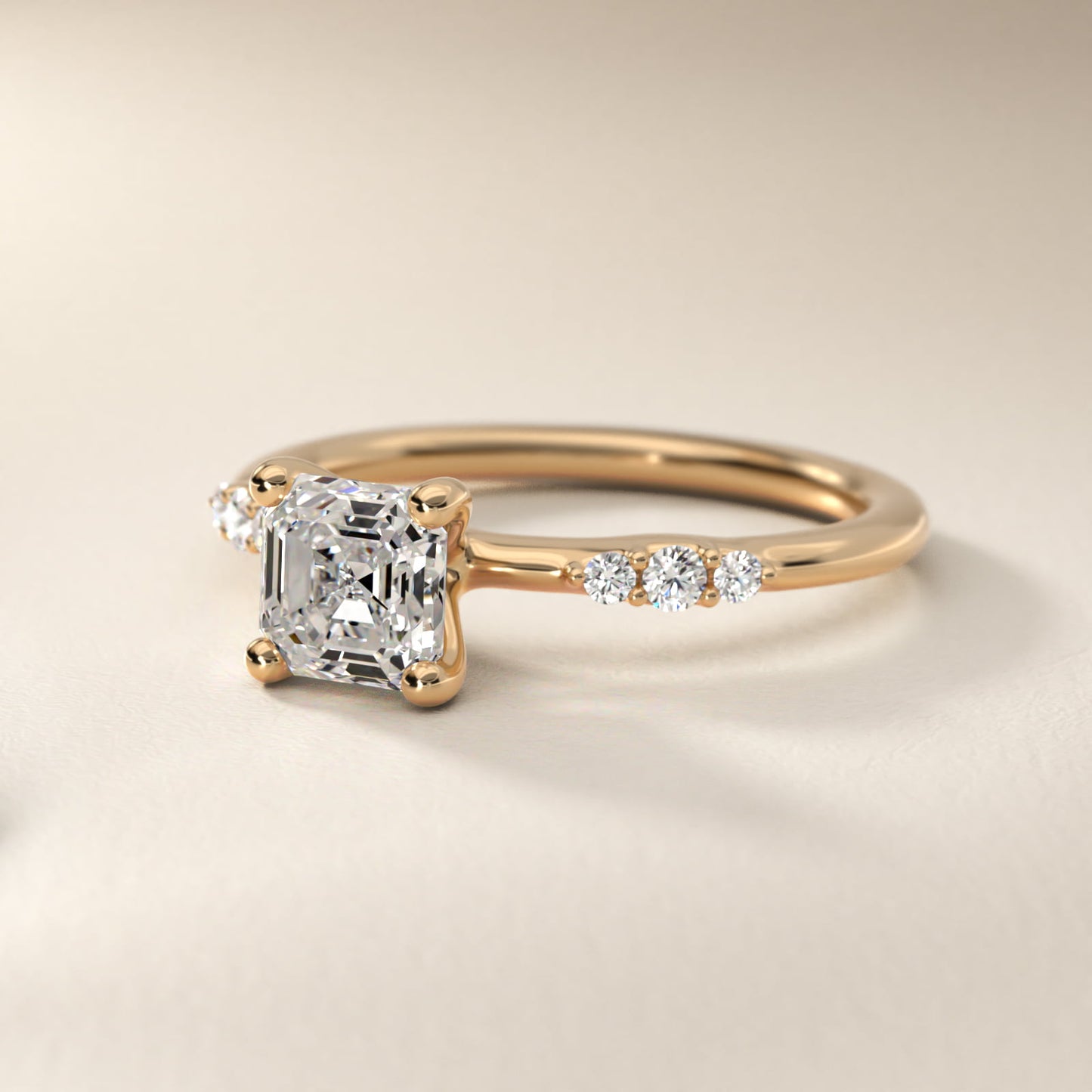 Petite Three Round Diamond Accents Side Stone Engagement Ring In 18k Yellow Gold By James Allen - Asscher Center