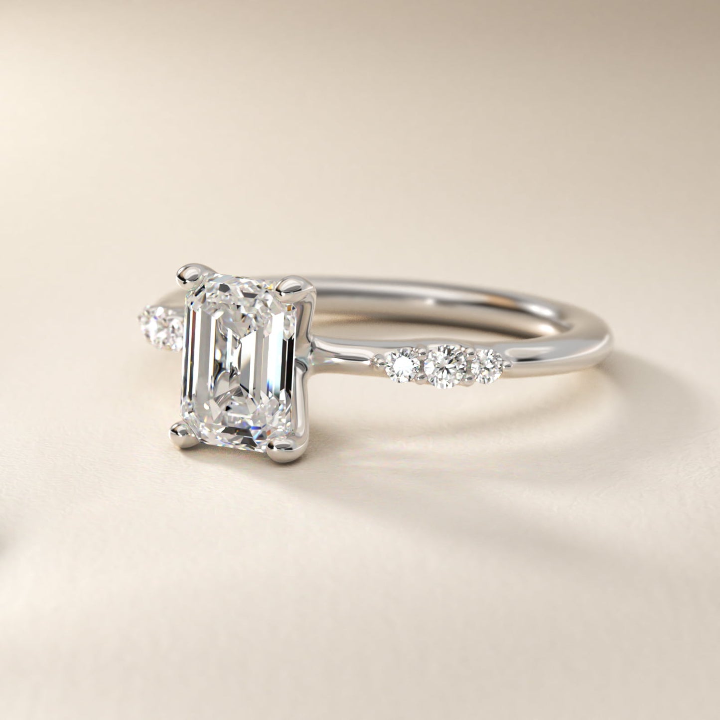 Petite Three Round Diamond Accents Side Stone Engagement Ring In 18k White Gold By James Allen - Emerald Center
