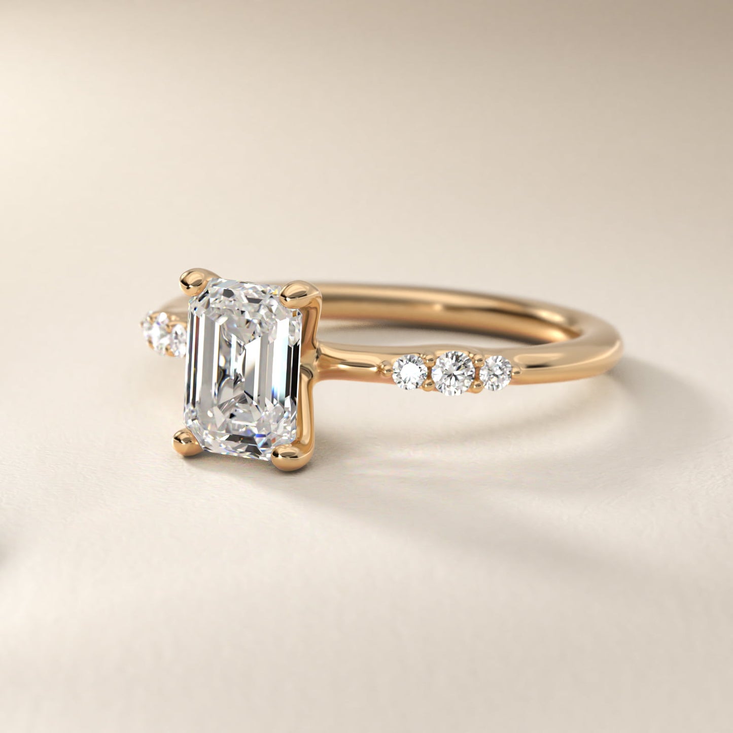 Petite Three Round Diamond Accents Side Stone Engagement Ring In 14K Yellow Gold By James Allen - Emerald Center